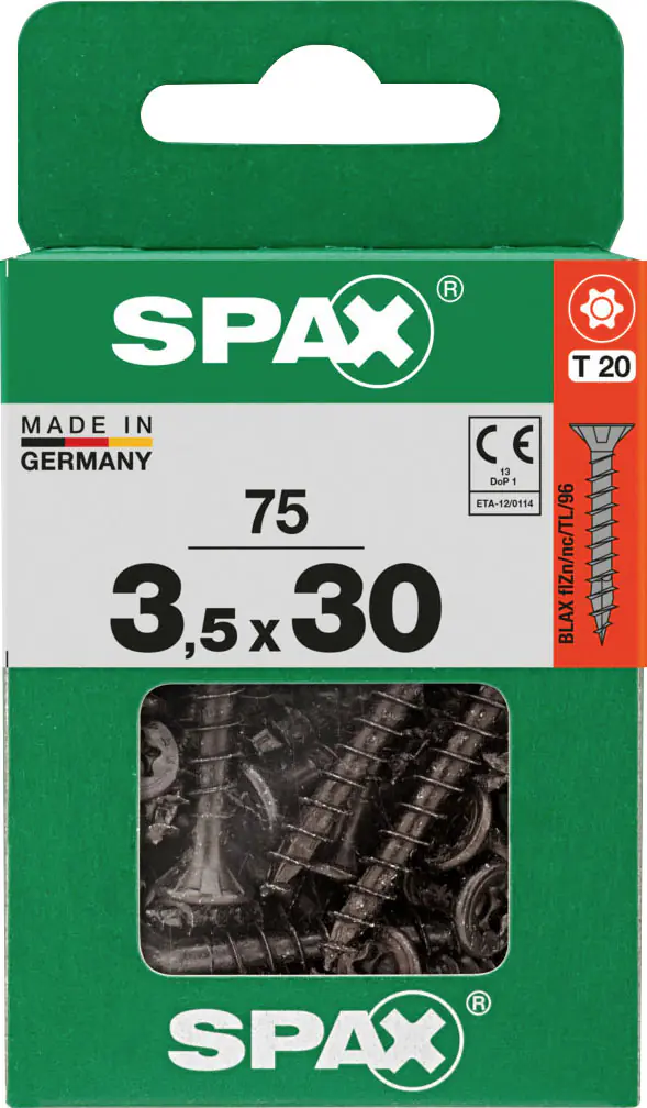 Spax Universalschrauben 3,5 x 30 mm T20 Vollgewinde - 75 Stk.  Spax Universalschrauben 3,5 x 30 mm T20 Vollgewinde - 75 Stk.