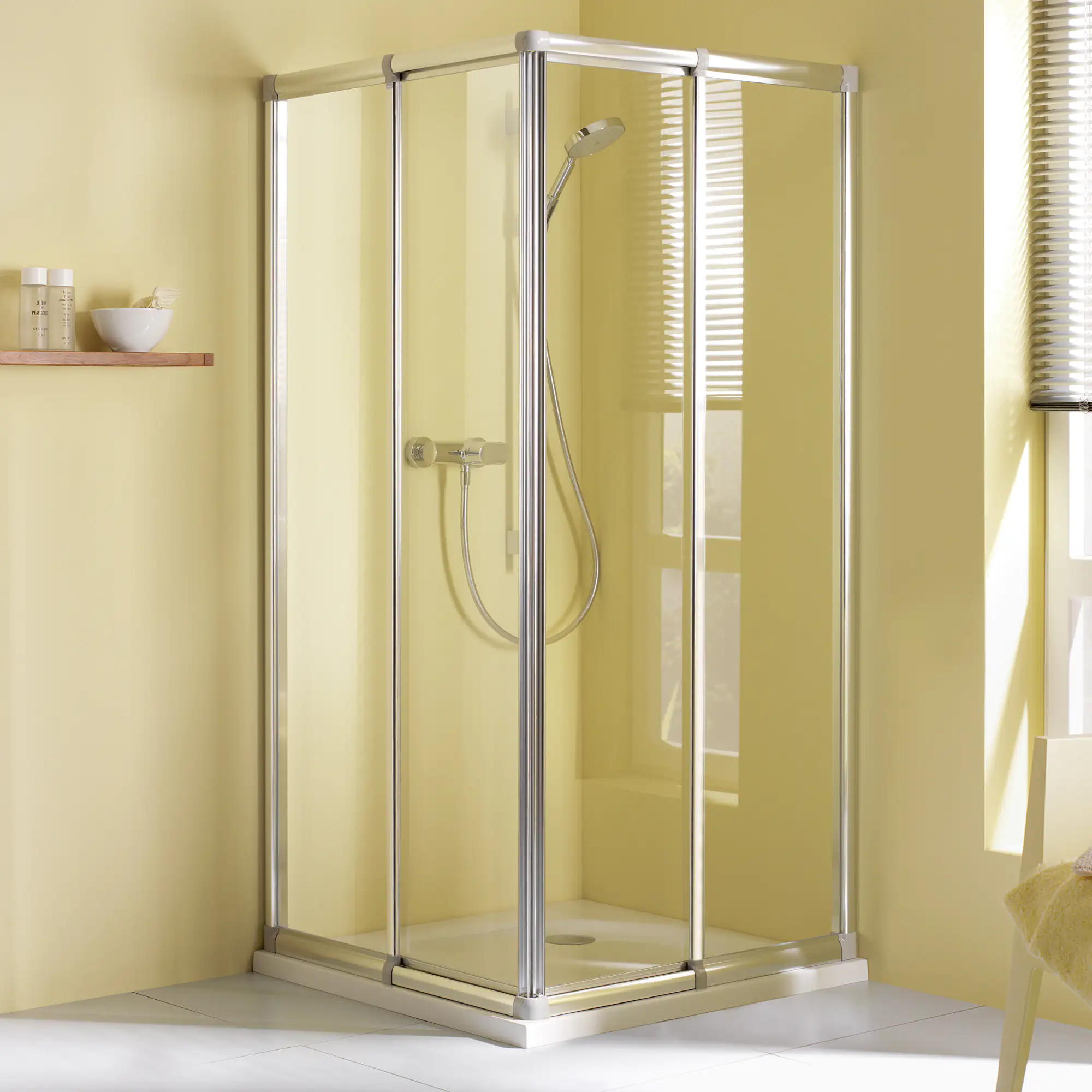 Breuer Fara 4 Eckeinstieg Schiebetür 80-90 x 185, Alu silber matt, Kunststoffglas