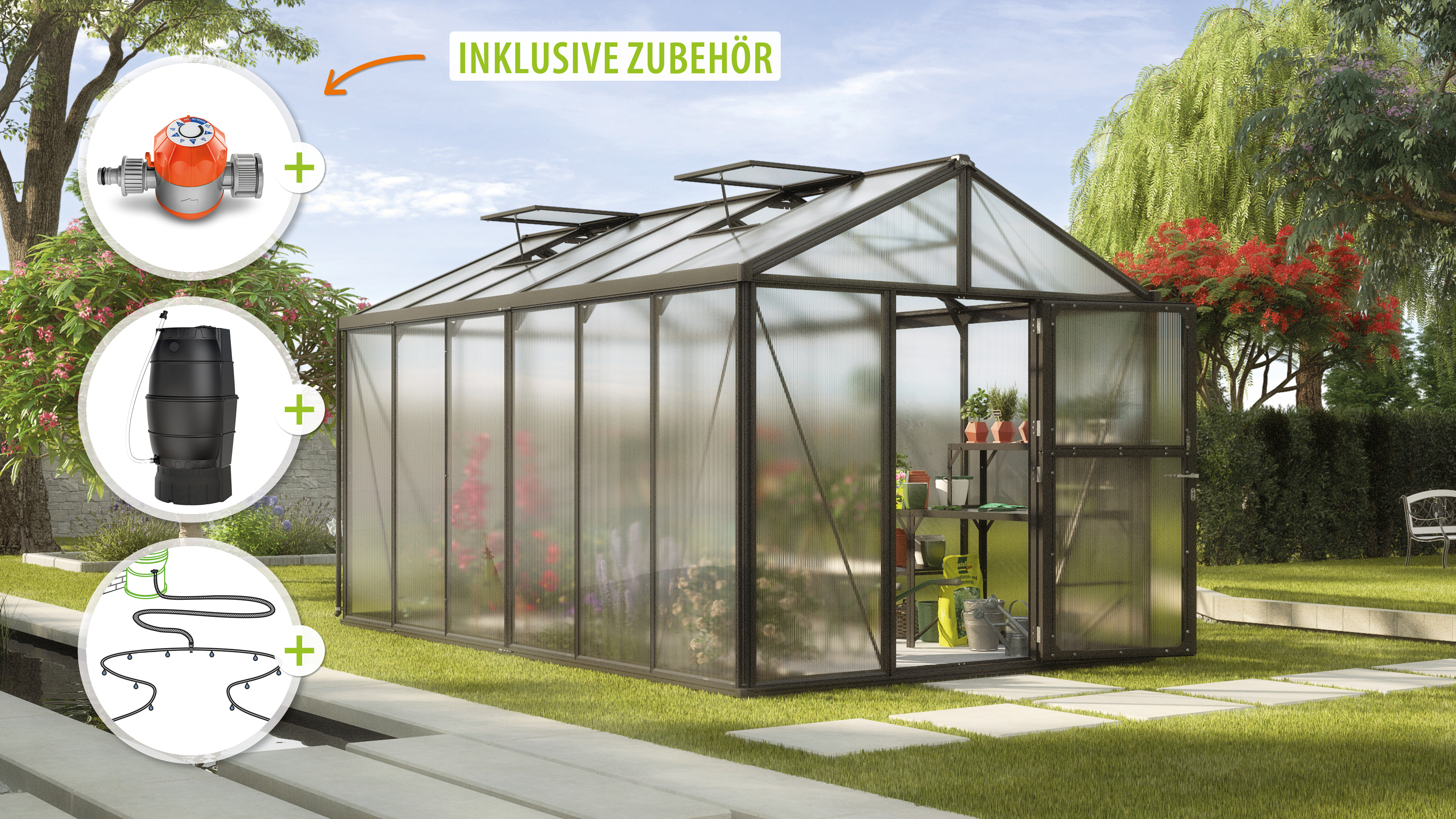 Vitavia Gewächshaus-Set Zeus 11900 HKP 16 mm schwarz 266 x 473 cm 