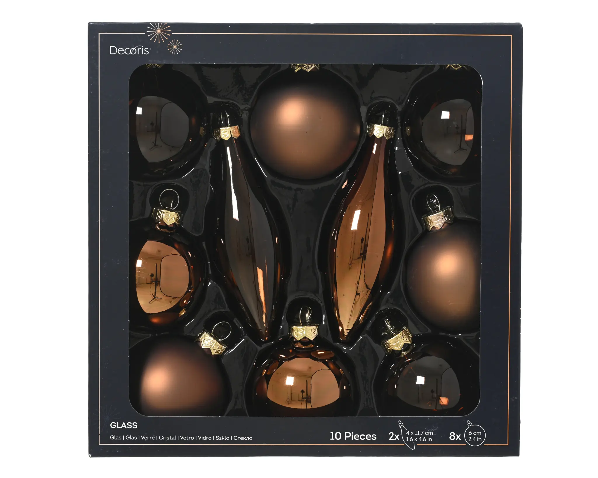 Decoris Weihnachtskugeln mit Tropfen-Ornamente aus Glas Ø 6 cm espressobraun 10 Stück