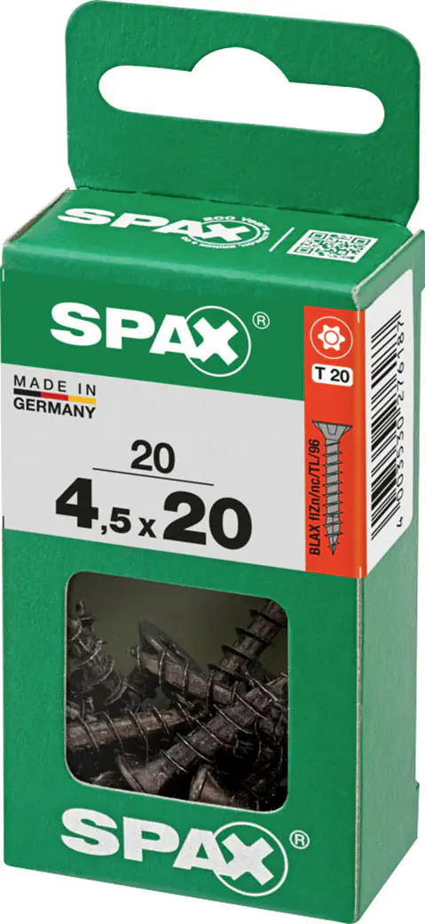 Spax Universalschrauben 4,5 x 20 mm T20 Vollgewinde - 20 Stk.  Spax Universalschrauben 4,5 x 20 mm T20 Vollgewinde - 20 Stk.