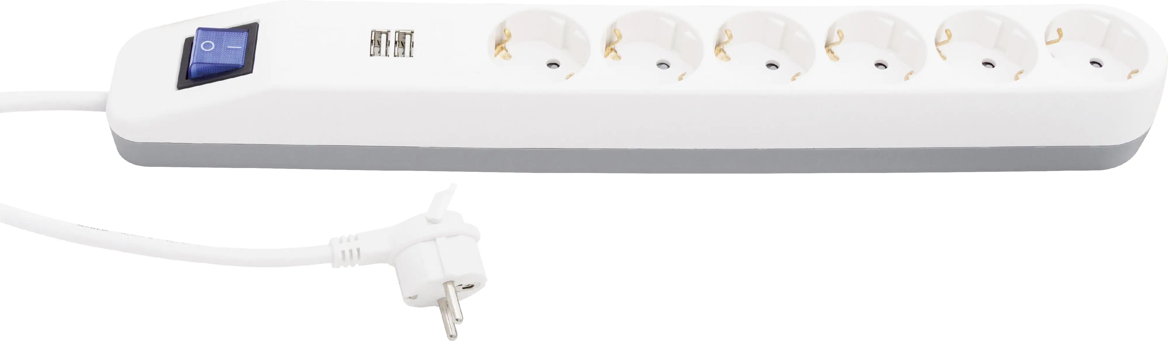 REV Steckdosenleiste 6-fach weiß-grau, USB 2-fach, 1,4m