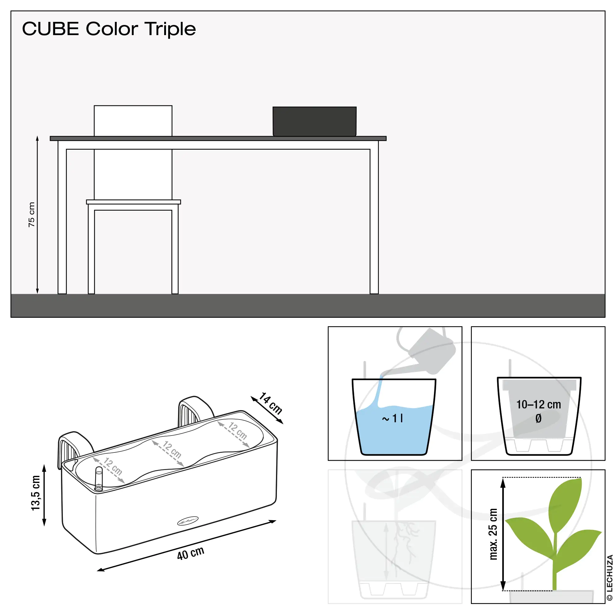 4008789136848_4 Lechuza Übertopf Cube Color Triple 14 x 40 x 13,5 cm schiefergrau