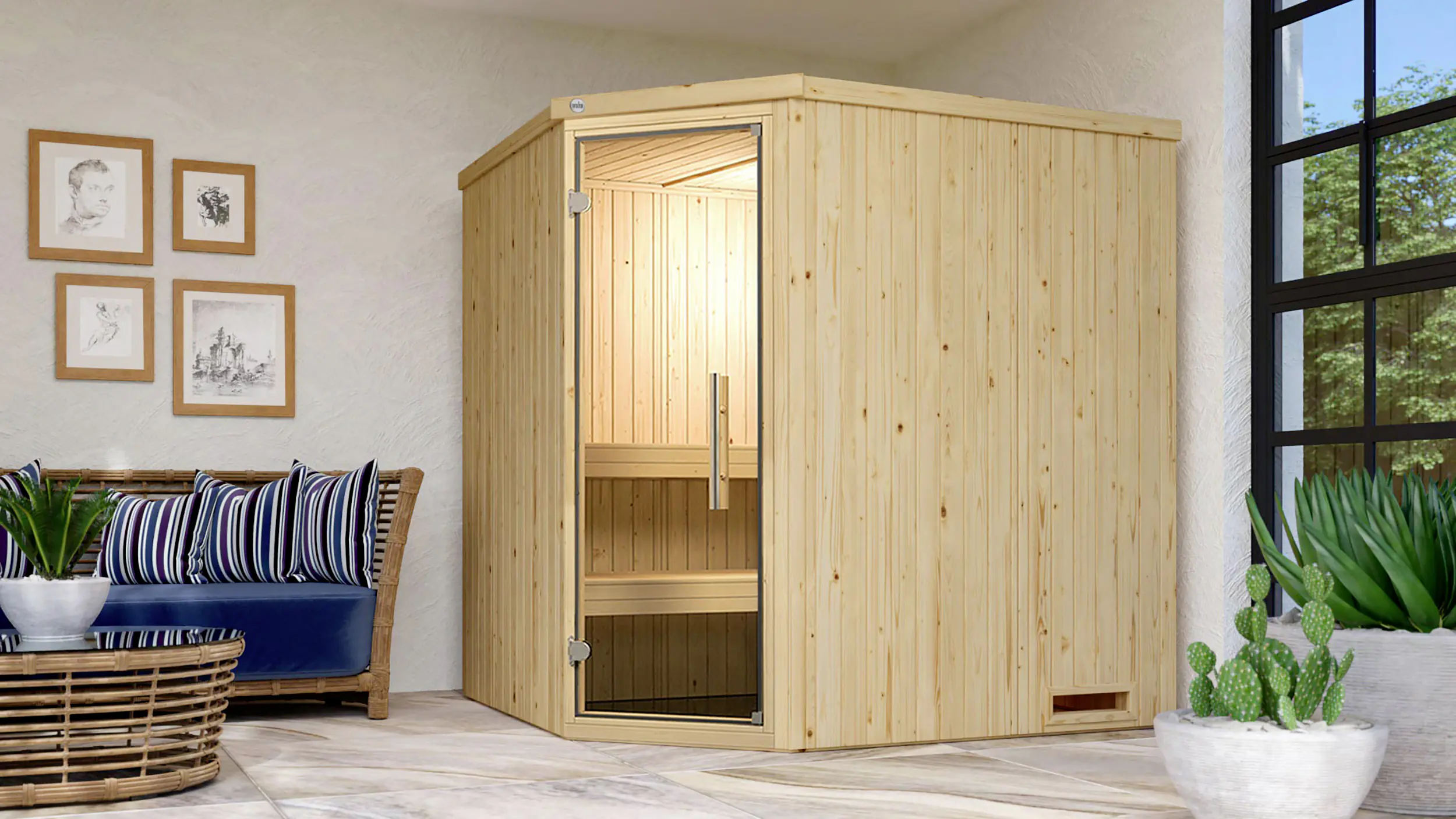 Weka Element-Ecksauna Varberg 2 mit Glastür Weka Element-Ecksauna Varberg 2 mit Glastür