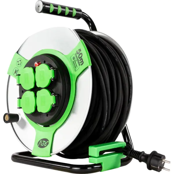 REV Kabeltrommel Außen 50 m H05RR-F 3G1,5mm², schwarz grün