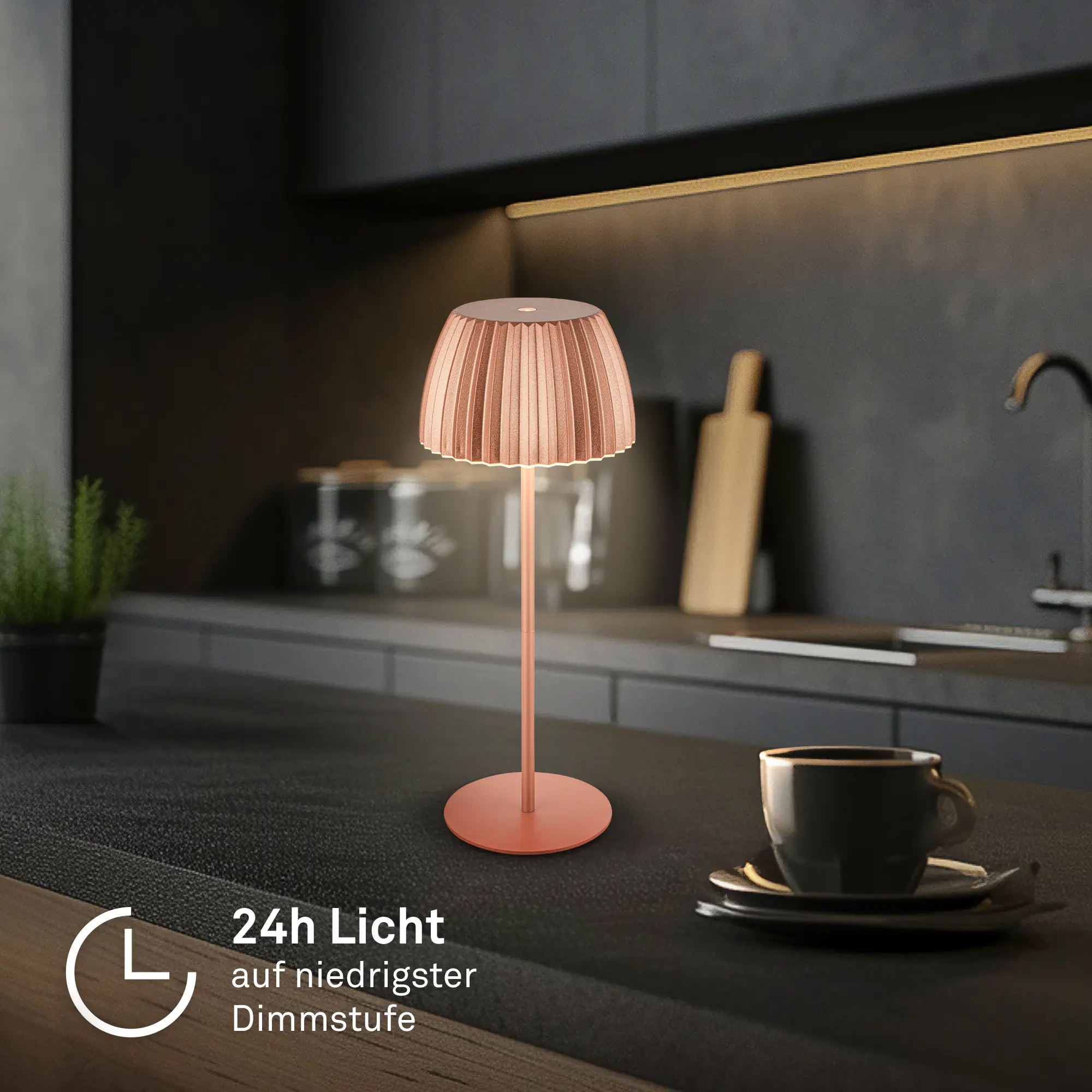 Briloner LED-Tischleuchte Riffle mit Akku kupfer dimmbar