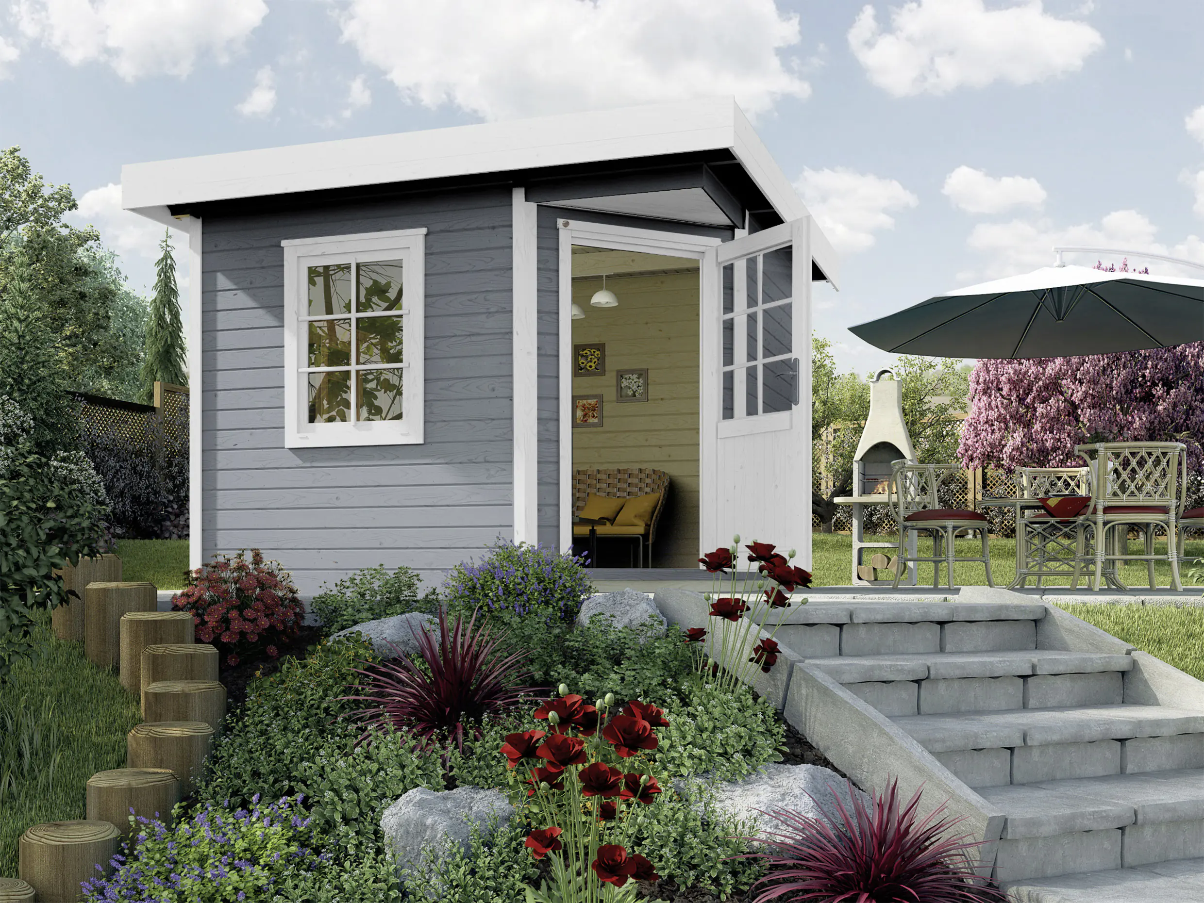 Weka Designhaus 213 298 x 298 cm grau mit Fußboden