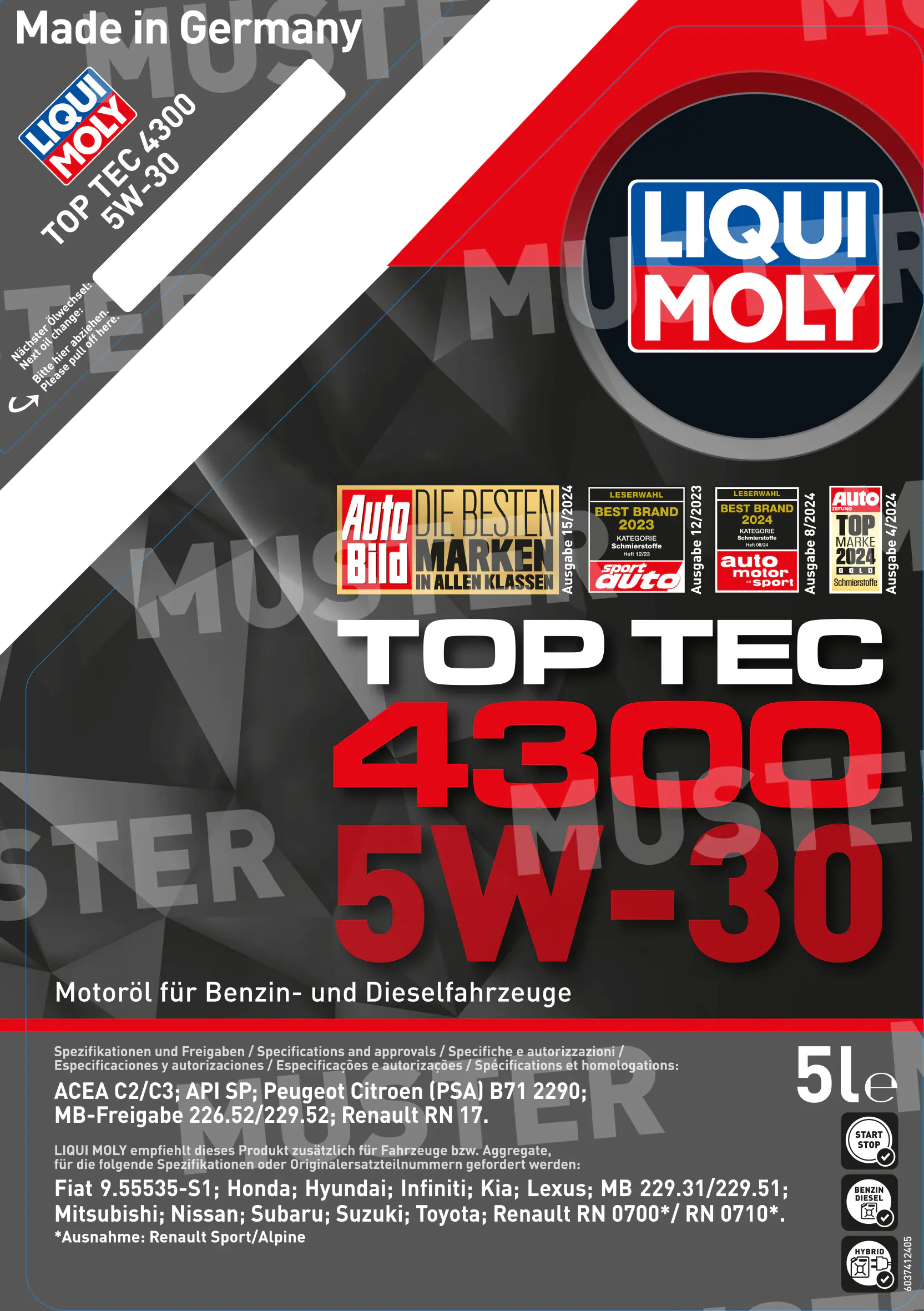 Liqui Moly Motoröl Top Tec 4300 SAE 5W-30 5 L Liqui Moly Motoröl Top Tec 4300 SAE 5W-30 5 L