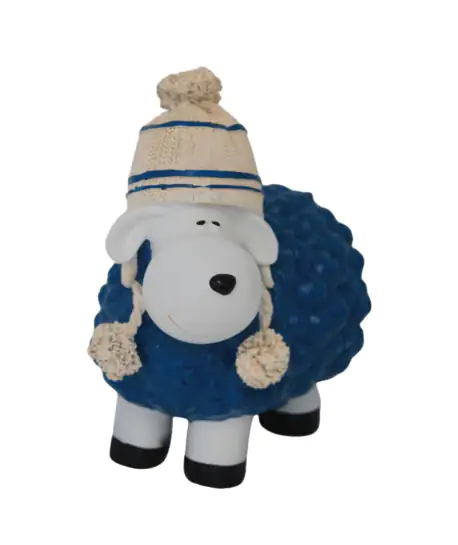 Dekofigur Schaf mit Bommelmütze blau 19,5 x 10,5 x 18 cm