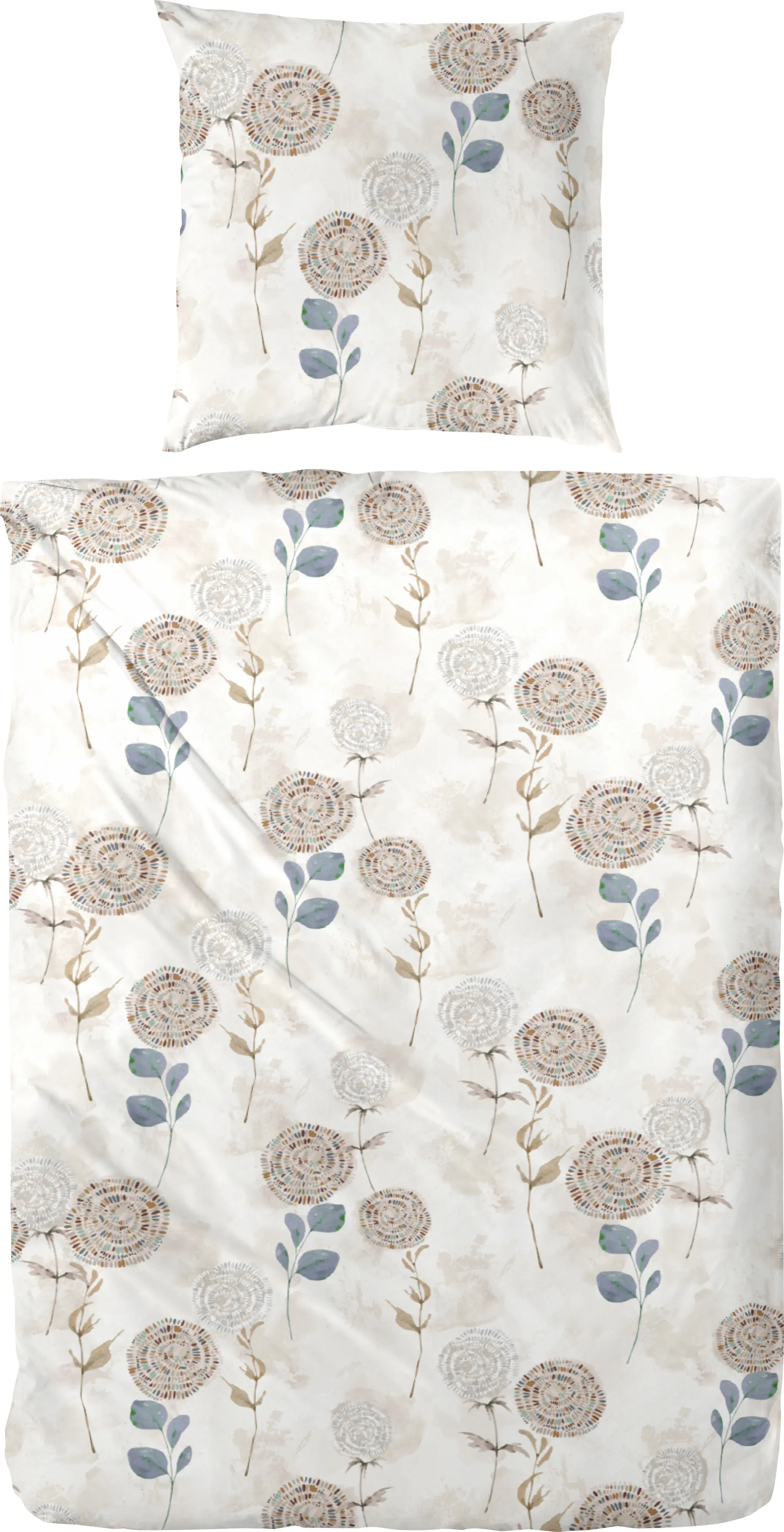 Edelflanell Bettwäsche Blumen 135 x 200 cm beige/blau