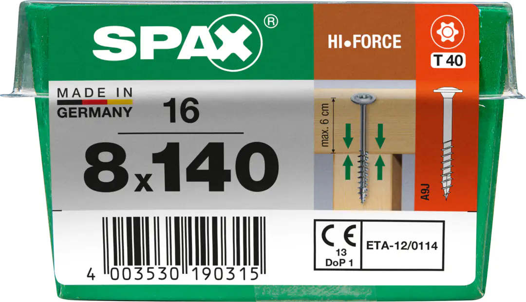 Spax Holzbauschrauben 8.0 x 140 mm TX 40 - 16 Stk. Spax Holzbauschrauben 8.0 x 140 mm TX 40 - 16 Stk.