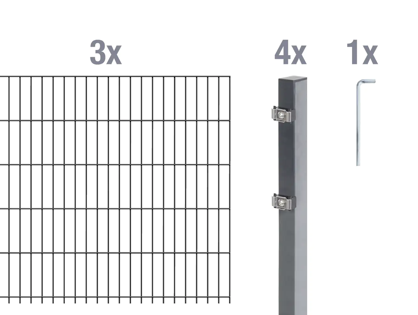 Alberts Doppelstabmatten-Grundset 6 m 200 x 140 cm 6/5/6 anthrazit