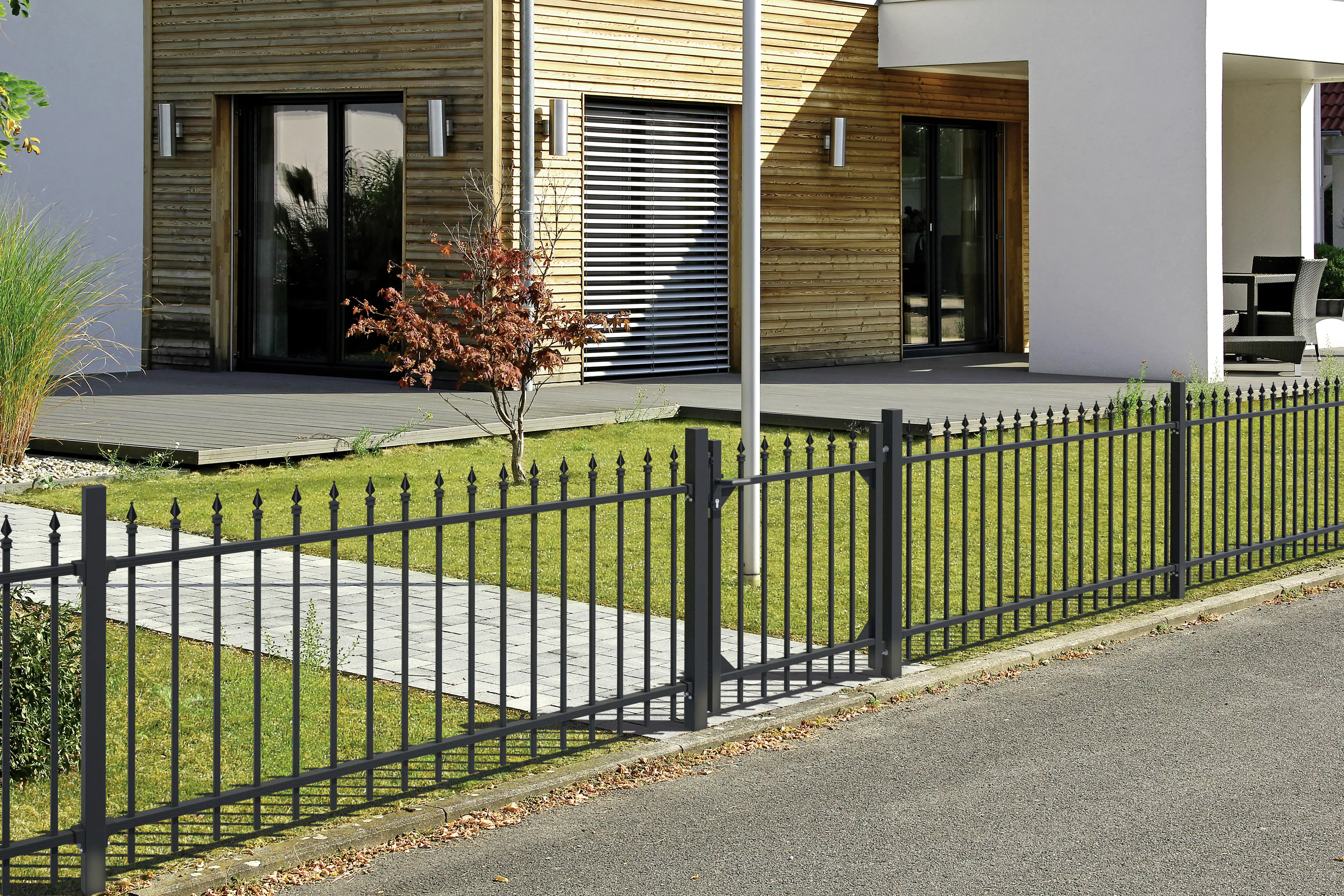 4004338510275_2150445 Alberts Komplettset Zaun Chaussee 10 m 120 cm matt schwarz zE