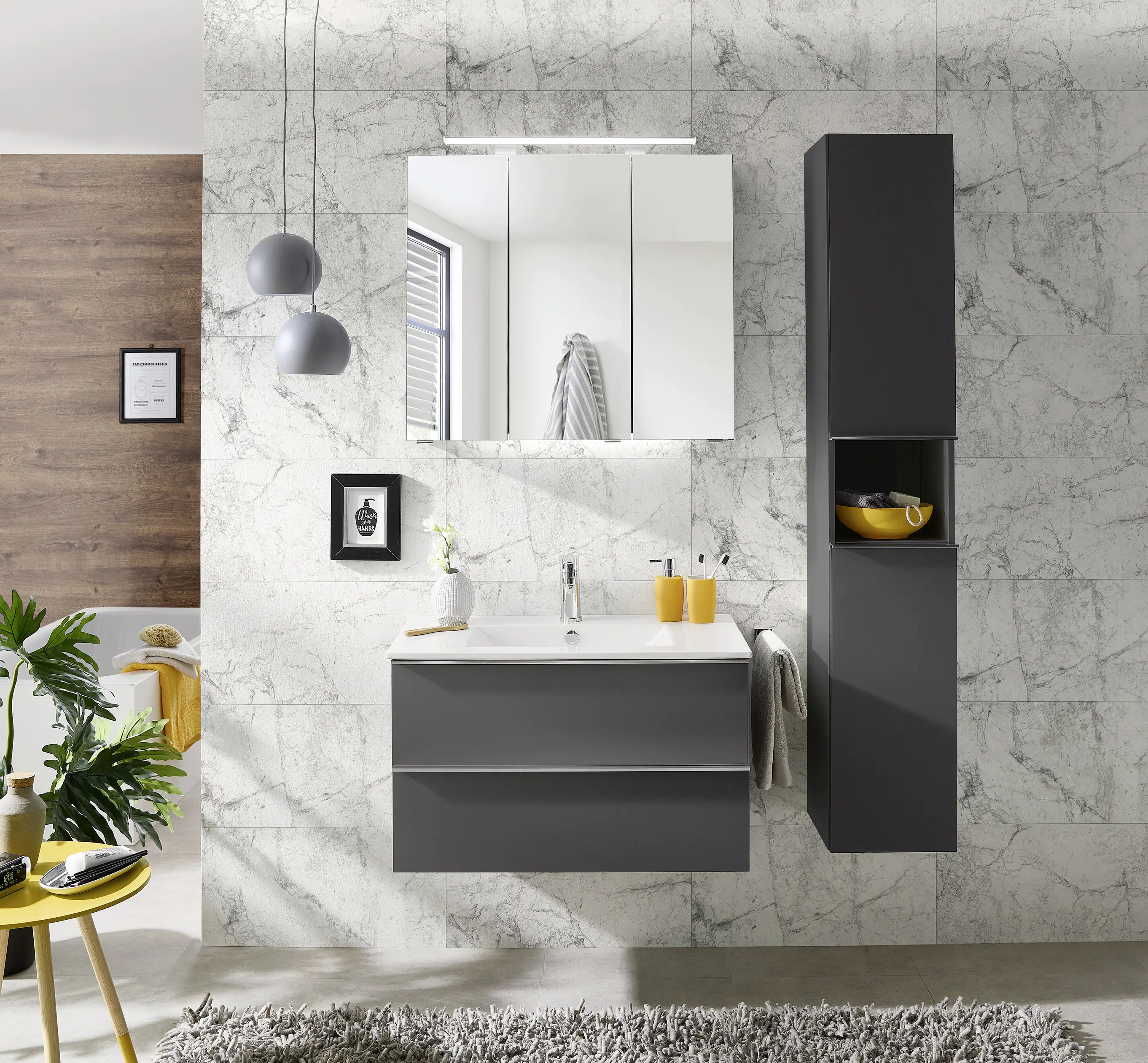 Primaster Bad-Set Düsseldorf grau 81 cm LED-Leuchten, Keramikwaschtisch