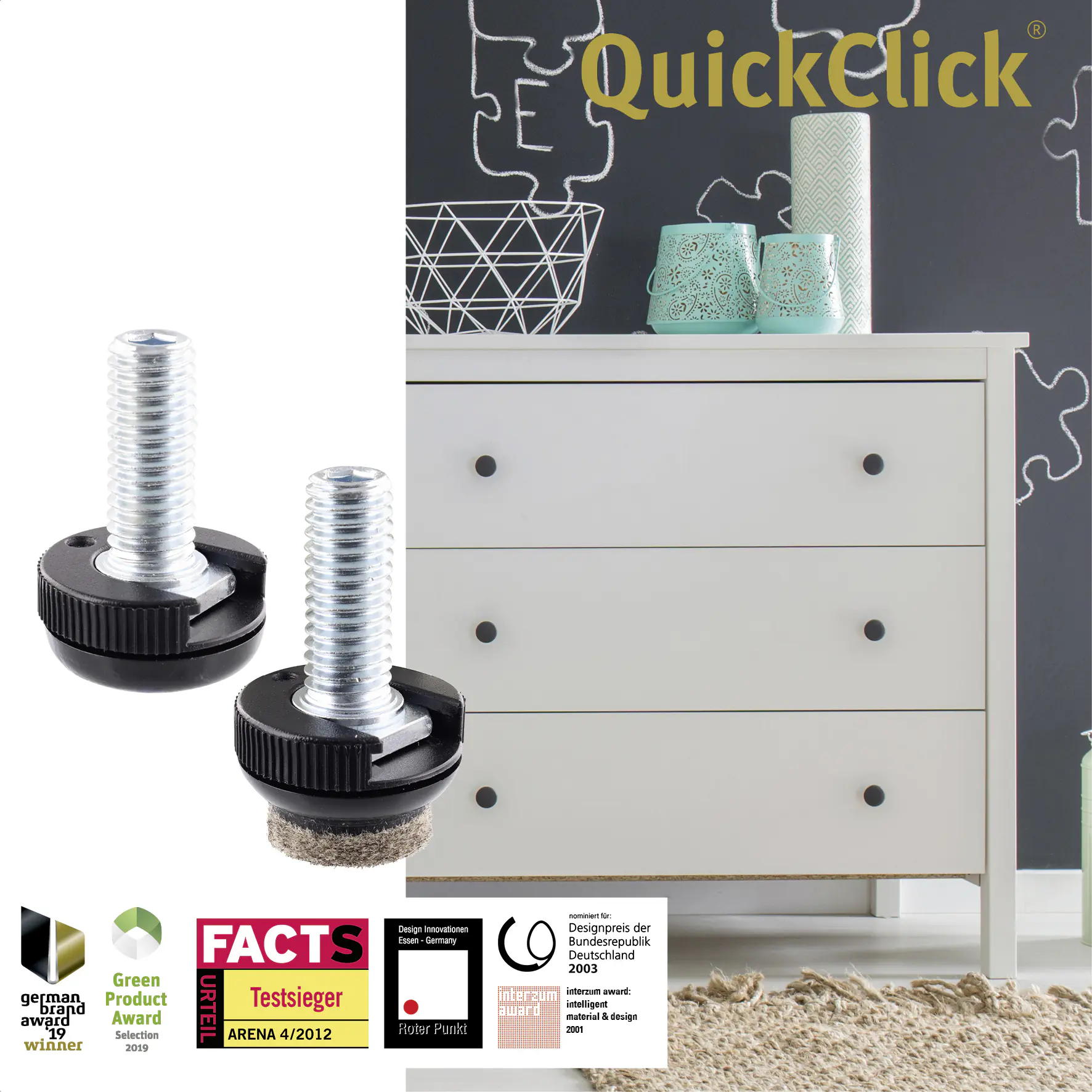 Wagner Möbelfuß Justus Slim Kunststoff Ø 2 x 2 cm schwarz 4 Stück