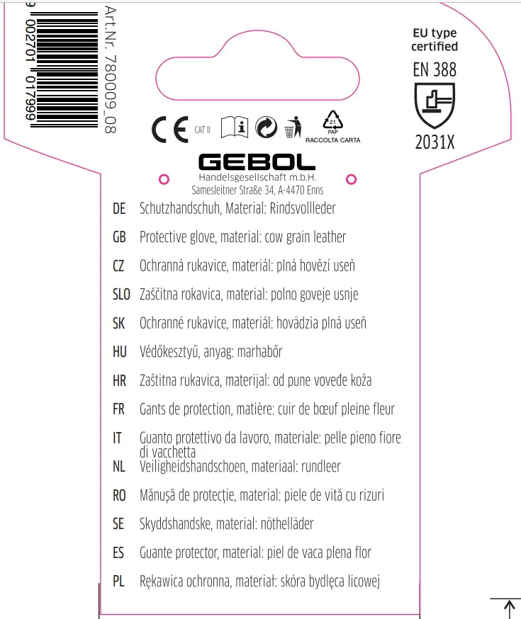 Gebol Handschuh Quercus  