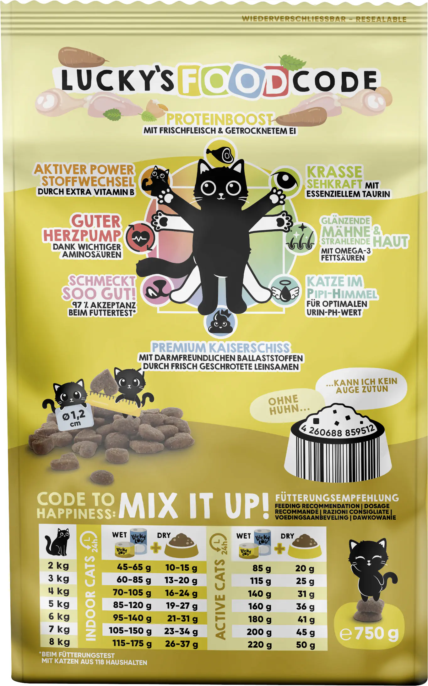 Lucky Lou Foodcode Katzentrockenfutter Adult Geflügel & Huhn 750 g