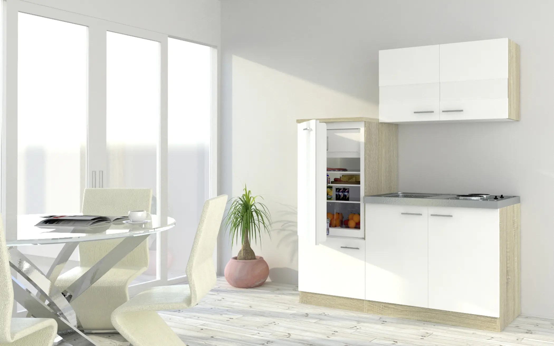 Respekta Economy Küchenblock 160 cm weiß, Eiche Sonoma, KB160ESW