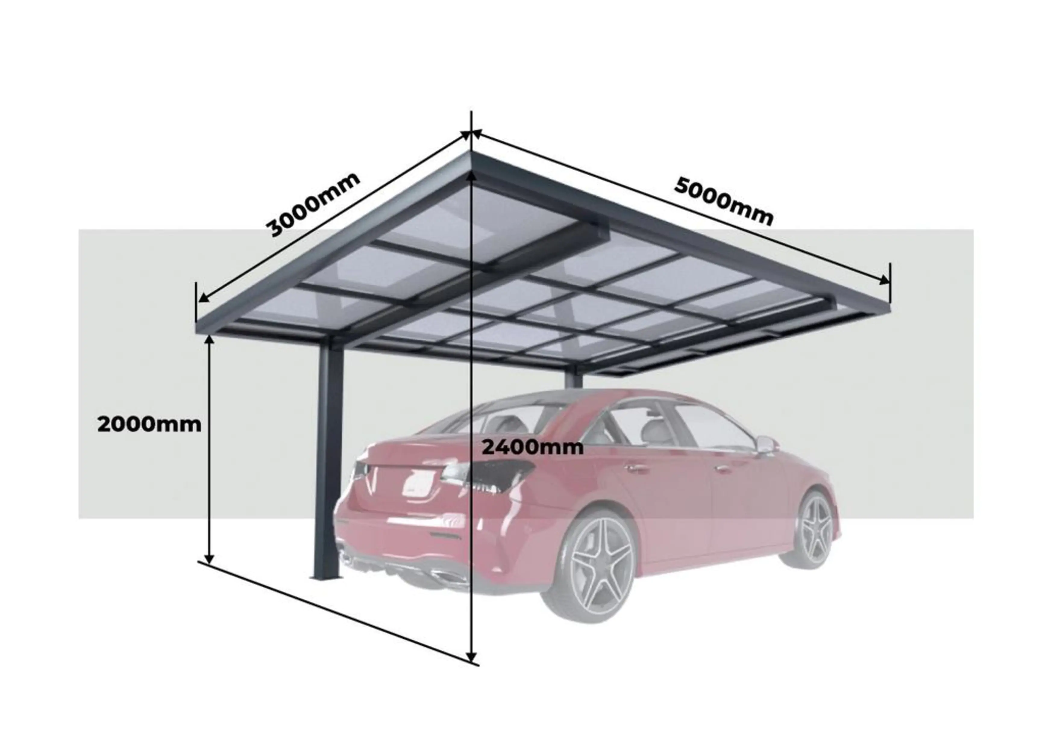 Carport freistehend gerade 500 x 300 cm grau