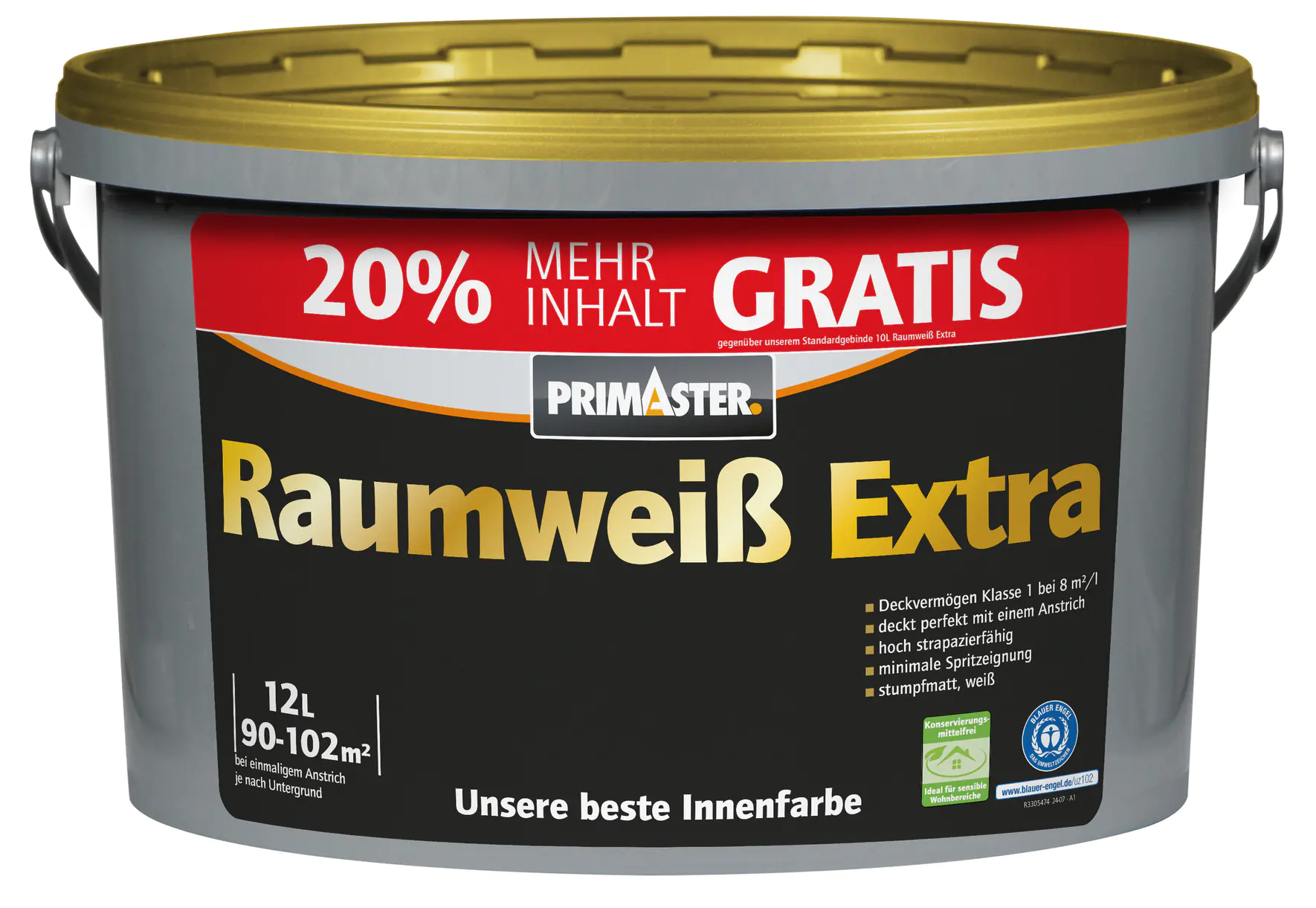 Primaster Raumweiß Extra Wandfarbe konservierungsmittelfrei 12 L weiß matt