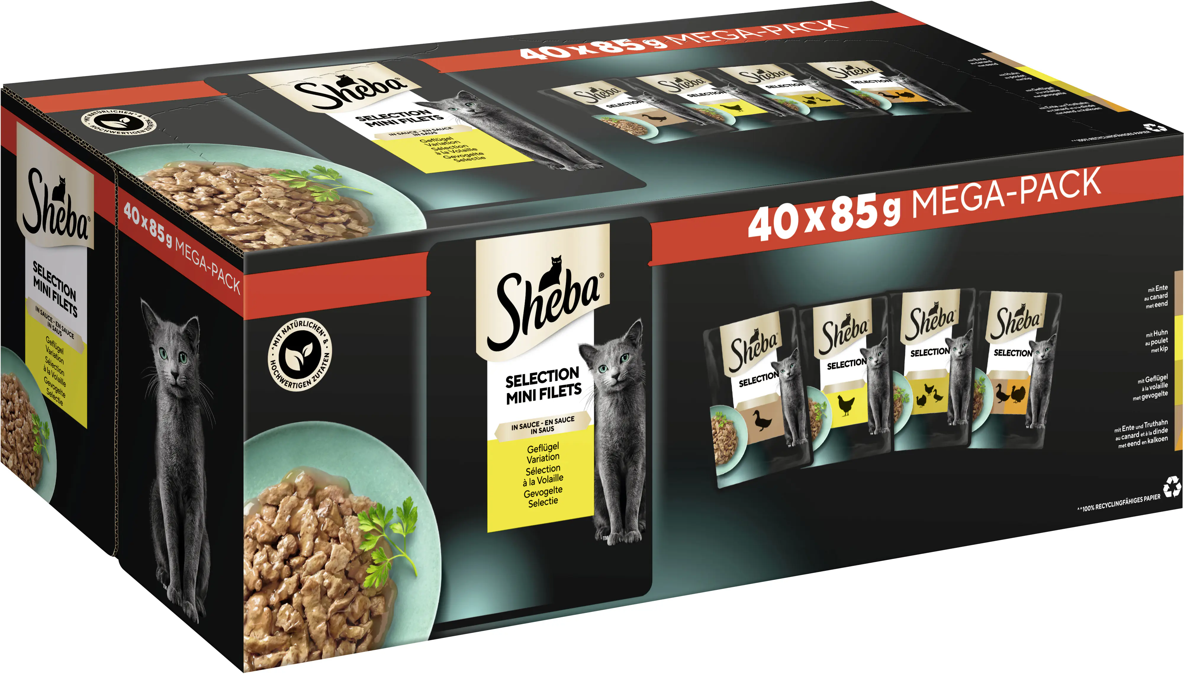 Sheba Katzennassfutter Adult 40 x 85 g Geflügel in Gelee