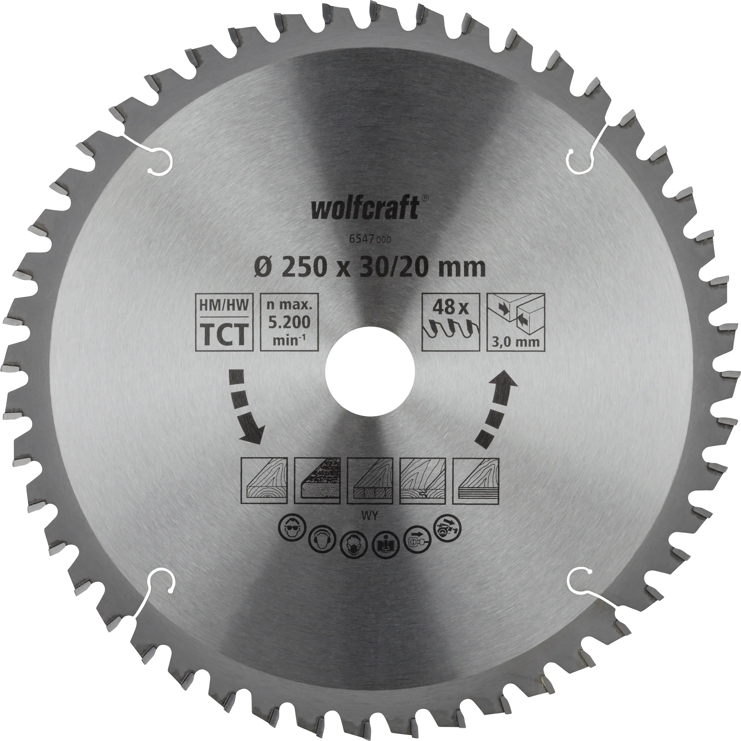Wolfcraft Kreissägeblatt Ø 250 mm Bohrung Ø 30 mm 48 Zähne