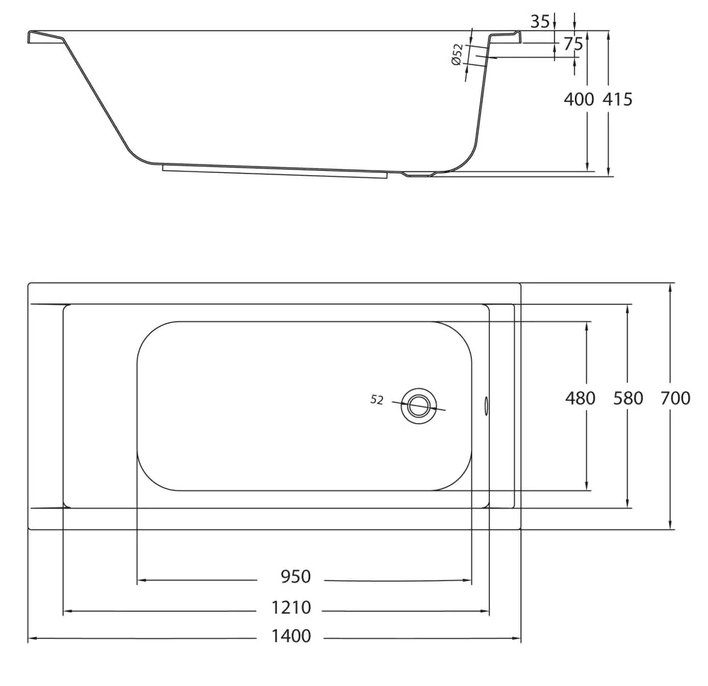 Ottofond Badewanne Costa 140 x 70 cm, weiß