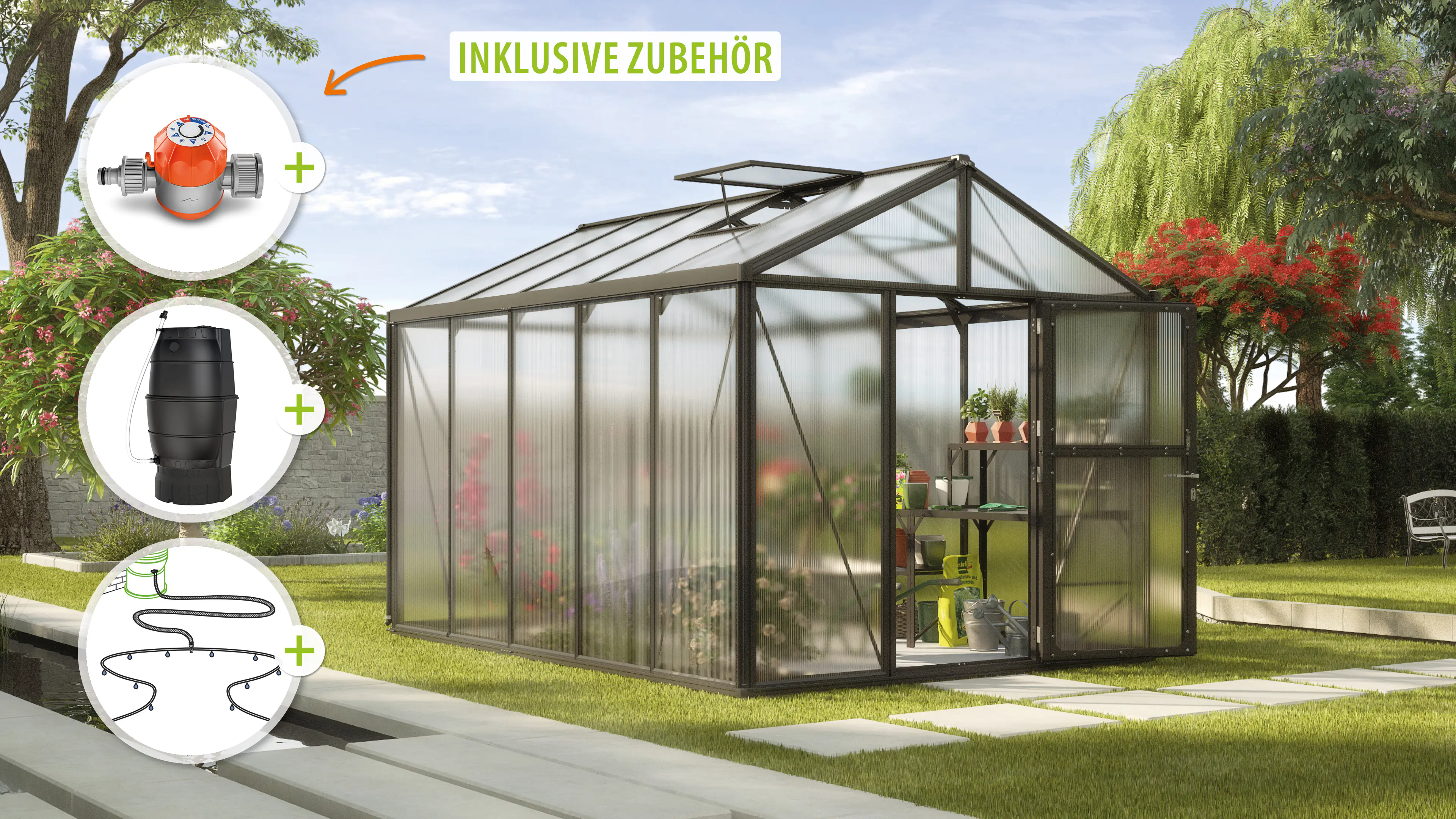 Vitavia Gewächshaus-Set Zeus 10000 HKP 10 mm schwarz 266 x 398 cm 