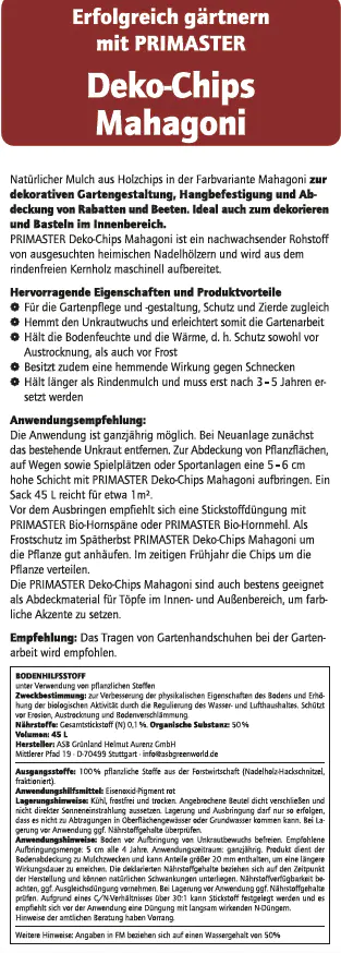 Primaster Deko - Holzchips Mahagoni 45 L Primaster Deko - Holzchips Mahagoni 45 L