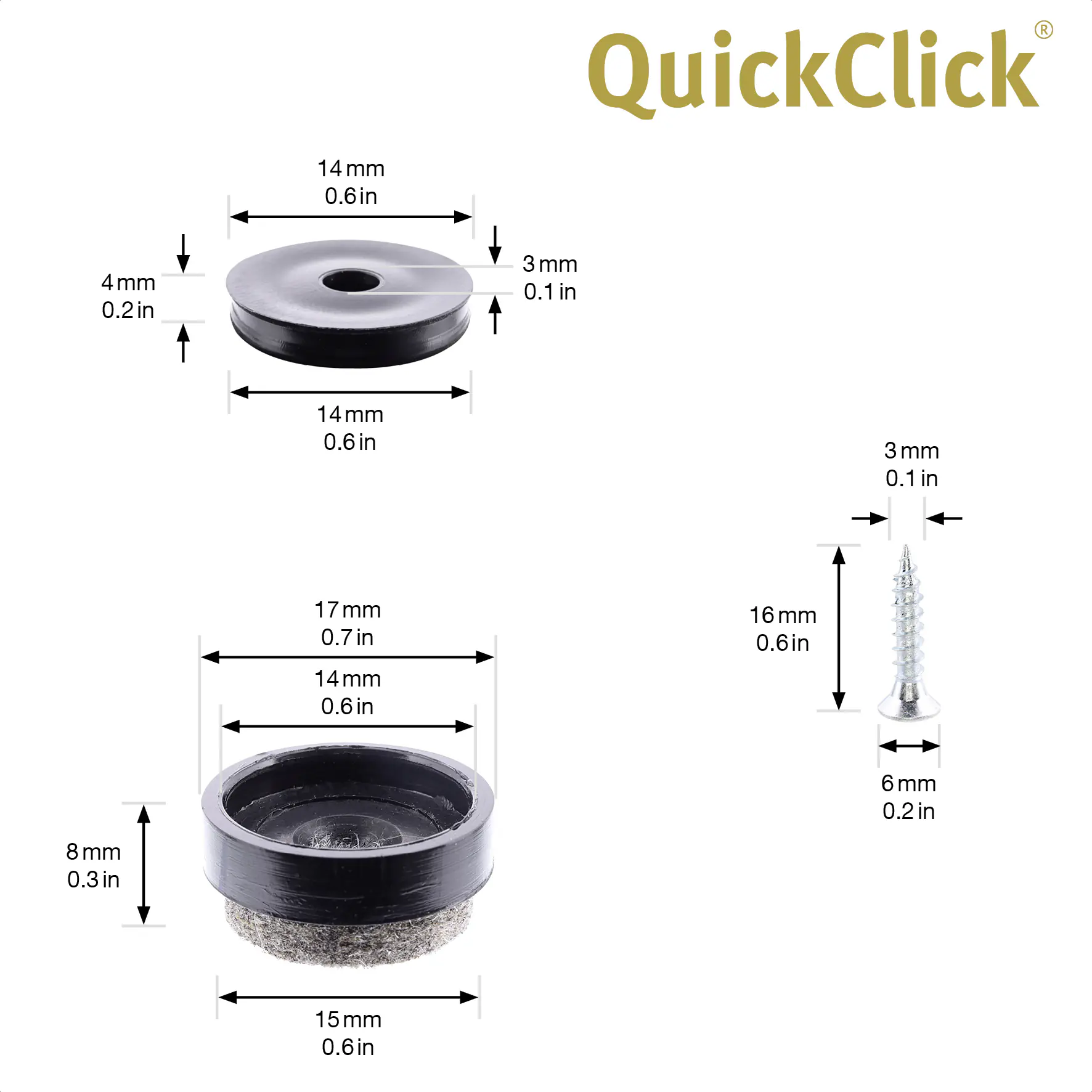 Wagner Möbelgleiter zum Anschrauben Ultrasoft grau schwarz Ø 17 mm - 4 Stück 