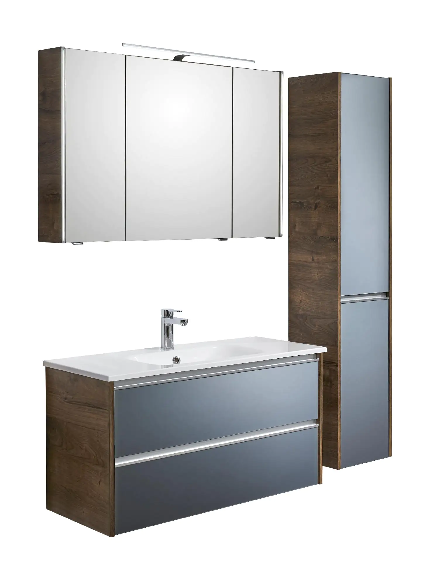 Pelipal Badmöbel-Set 6040 Stahlgrau/Eiche Ribbeck mit Mineralmarmor-Waschtisch+Hochschrank 137cm