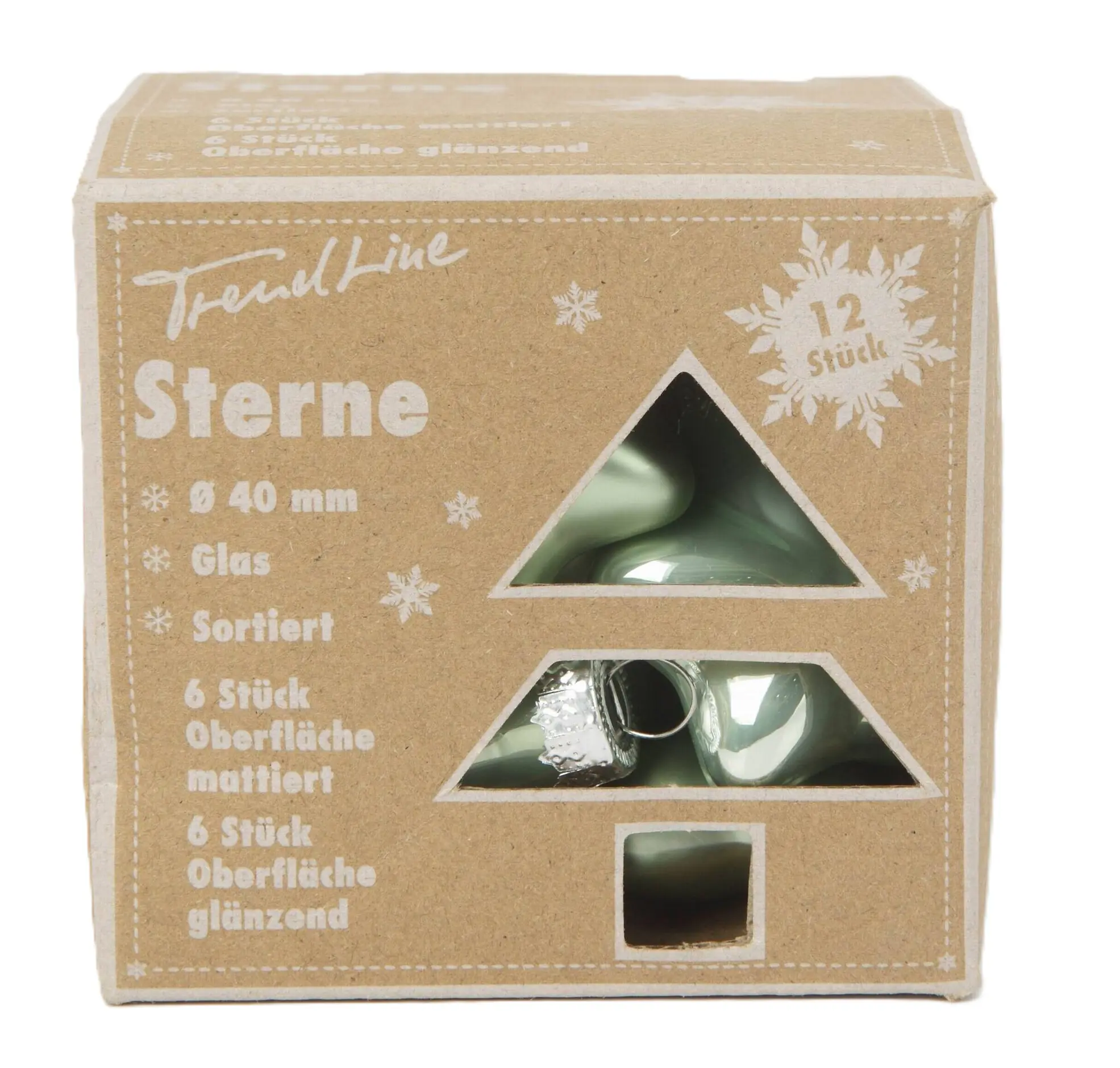 TrendLine Weihnachtskugeln aus Glas Sterne Ø 4 cm light green 12 Stück