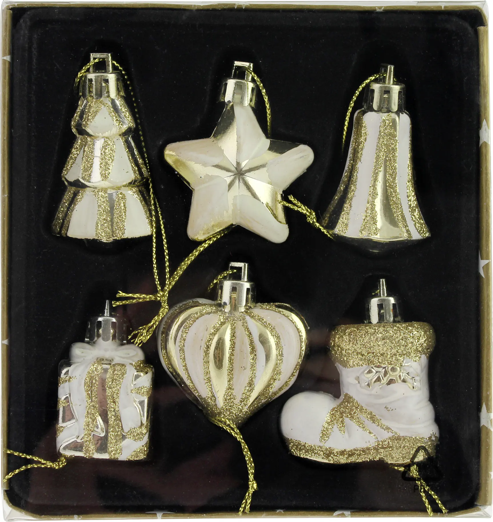 Dekohänger Ornamente Kunststoff 4 cm creme-gold 6 Stück