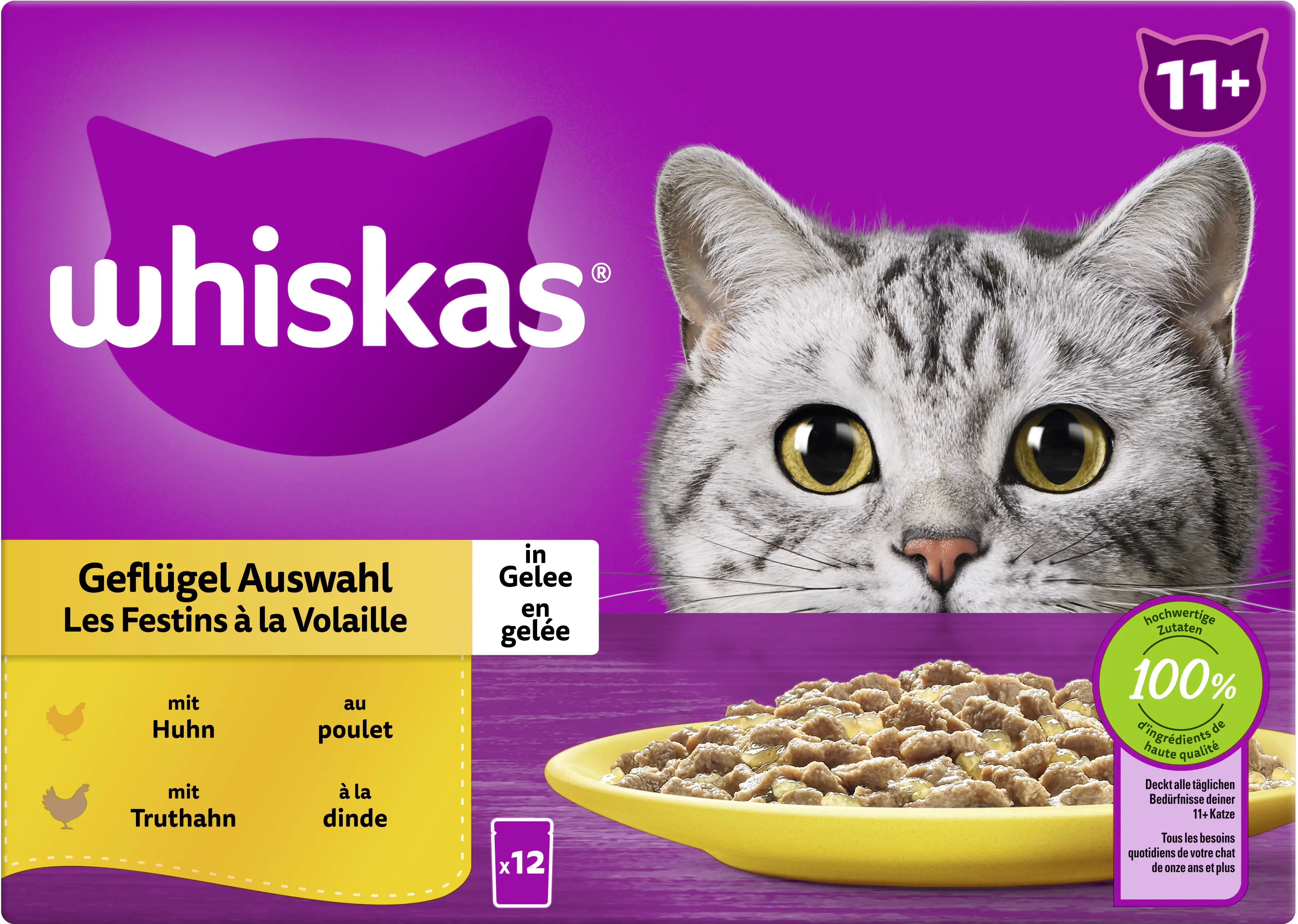 Whiskas Multipack Senior 11+ Geflügelauswahl in Gelee Katzenfutter 12 x 85 g