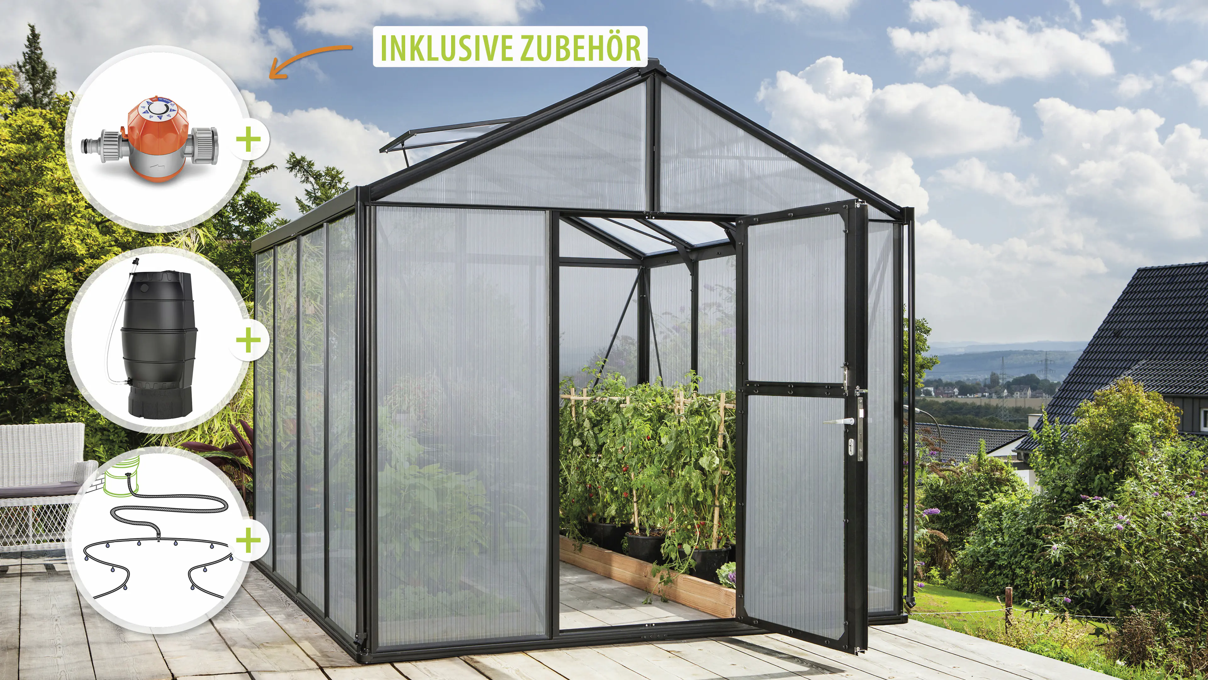 Vitavia Gewächshaus-Set Zeus 8100 HKP 10 mm schwarz 266 x 324 cm 