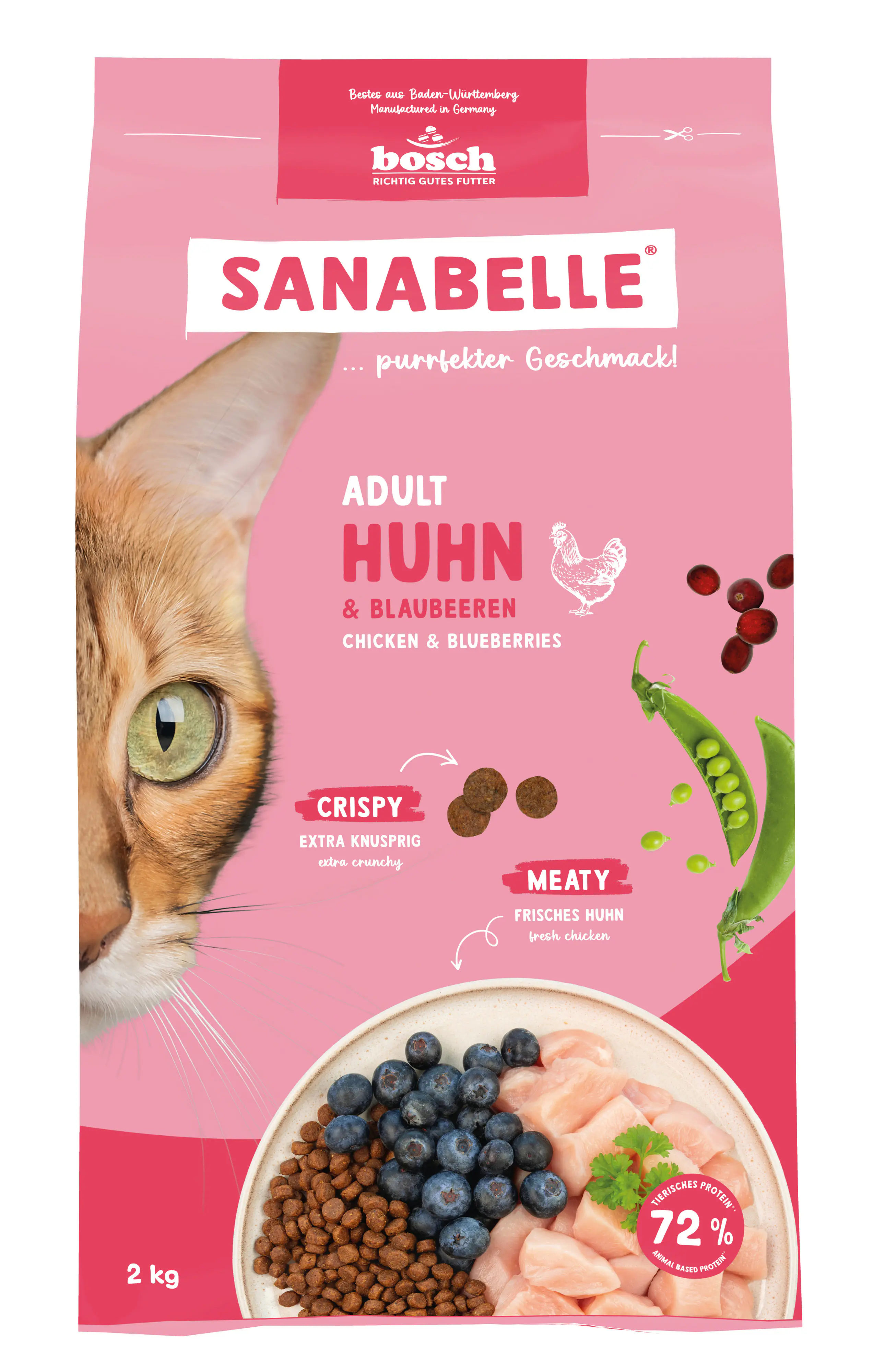 Sanabelle Katzentrockenfutter Adult mit Huhn & Blaubeeren für ausgewachsene Katzen 2 kg