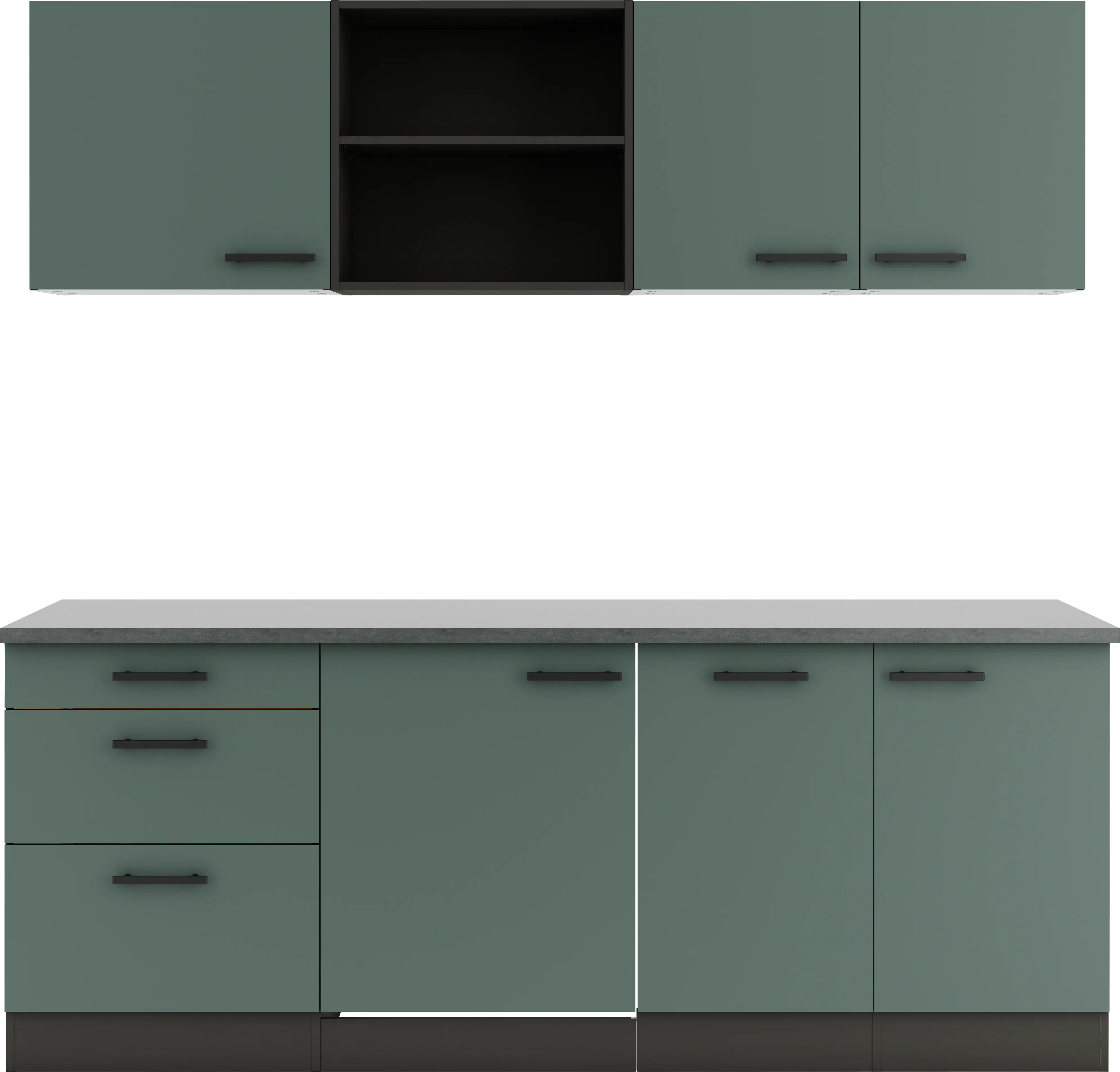 Optifit Küchenzeile Verona 405 ohne Geräte steingrün 210 cm