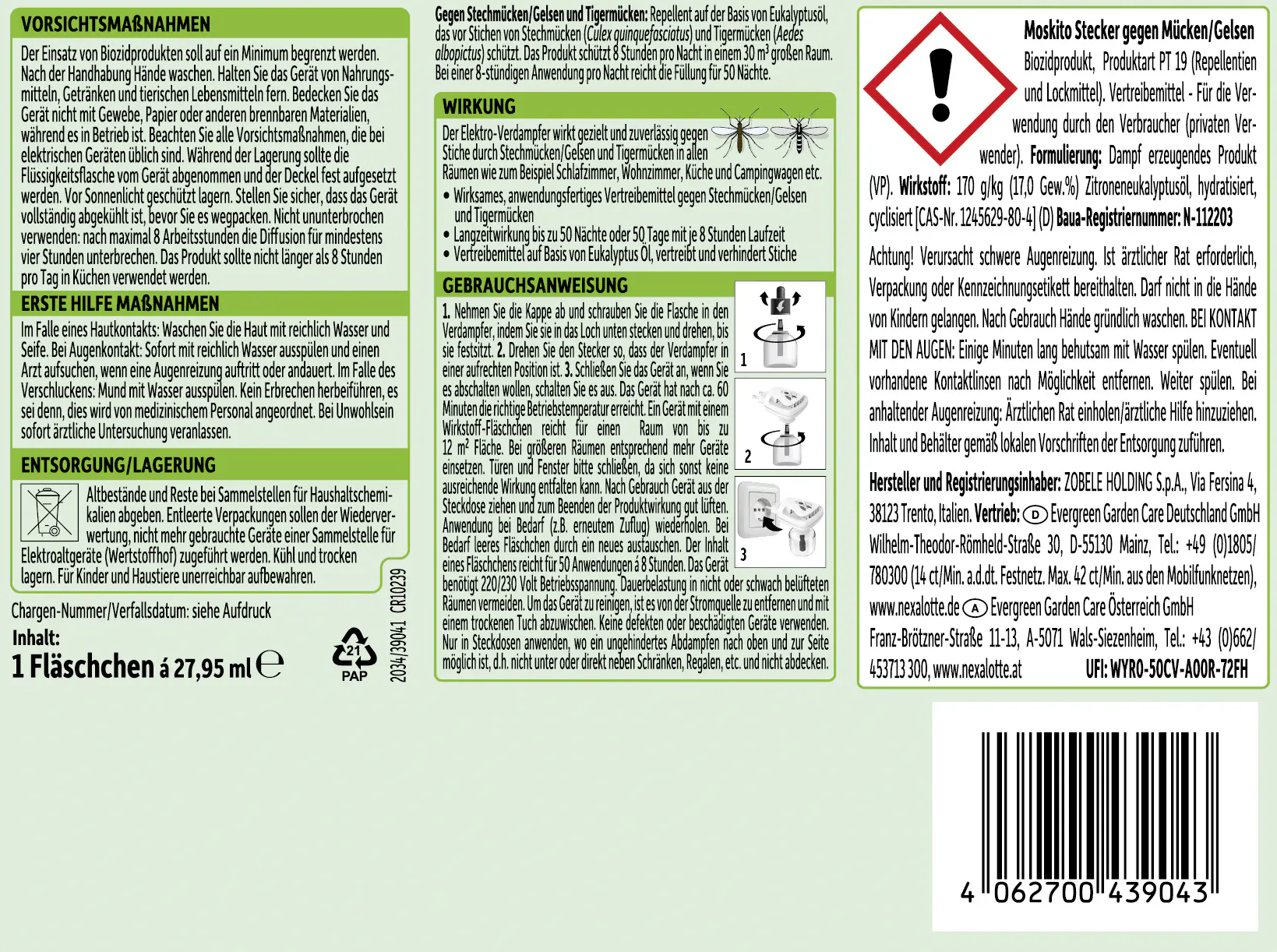 Nexa Lotte MoskitoStecker gegen Mücken/Gelsen Nachfüllpack 28 ml