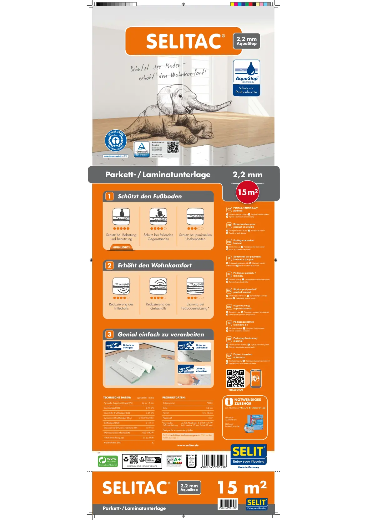 Selitac Trittschalldämmung Aqua Stop Faltplatte 2,2 mm stark