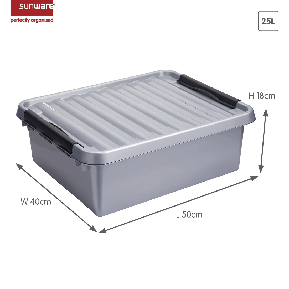 Sunware Aufbewahrungsbox Q-line 25L metallfarbig schwarz 50 x 40 x 18 cm