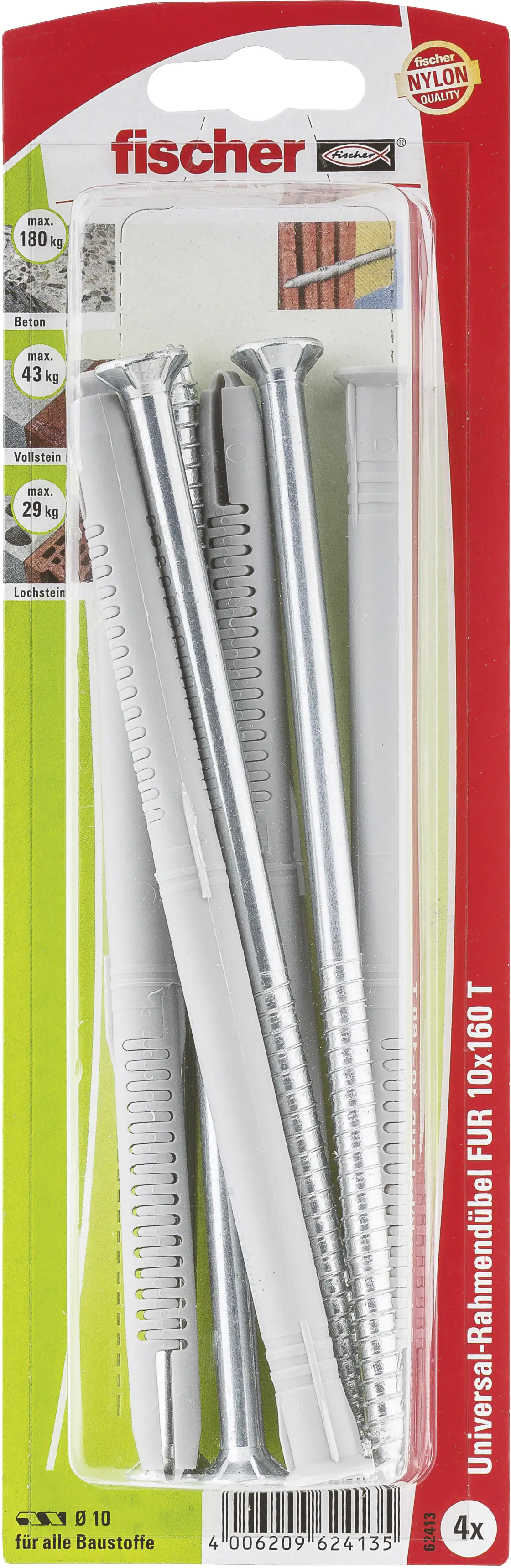 4006209624135 Fischer Langschaftdübel FUR 10.0 x 160 mm - 4 Stück