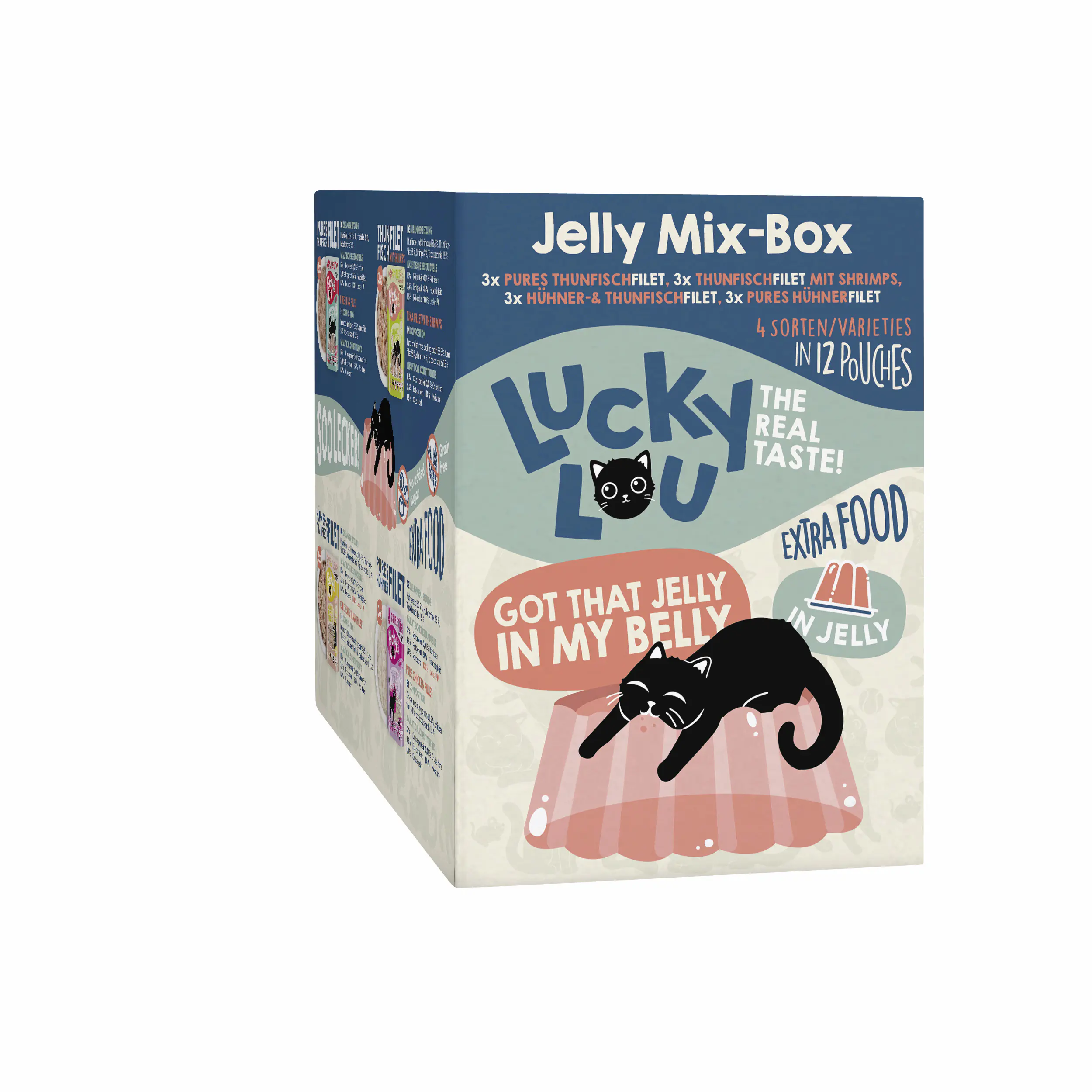 Lucky Lou Extrafood Katzennassfutter Adult getreidefrei 12 x 70 g Jelly-Mix-Box