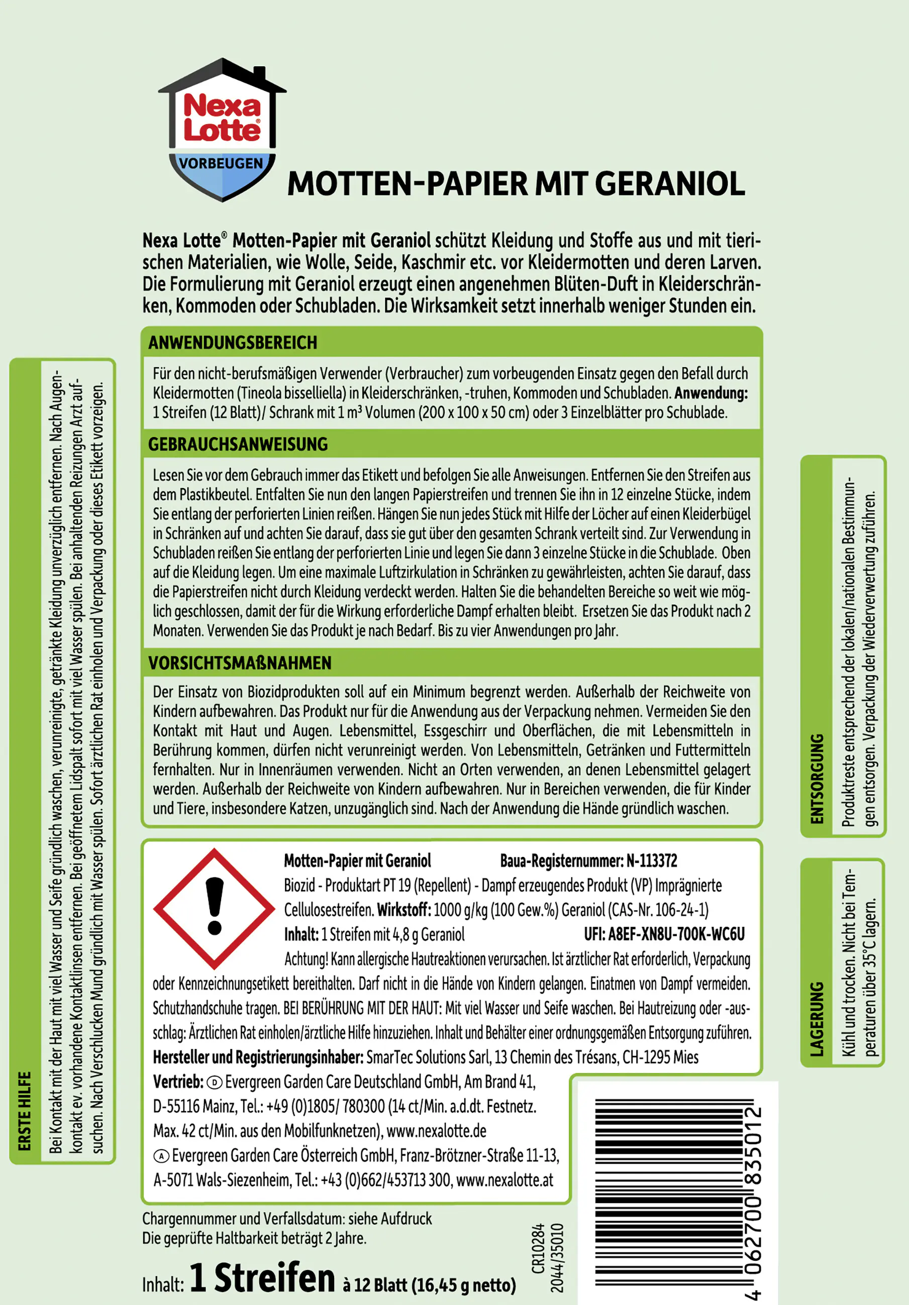 Nexa Lotte Motten-Papier mit Geraniol