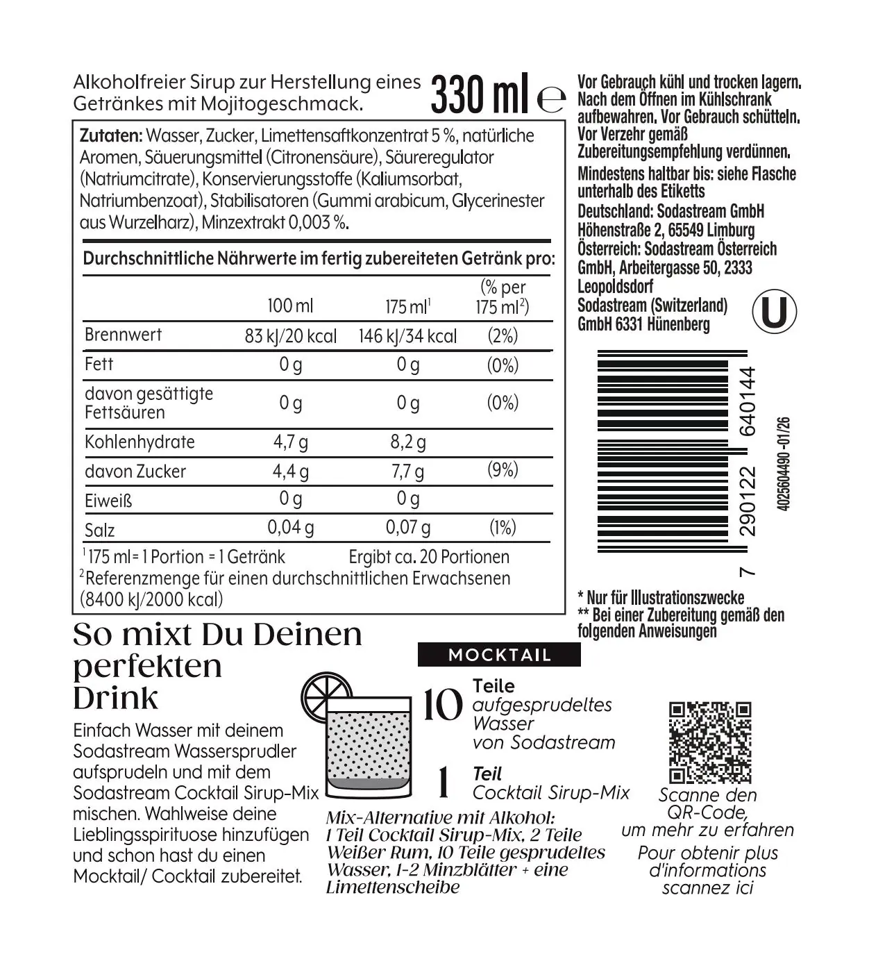 Sodastream Crafted Cocktail Drink Mix Sirup Mojito 330 ml 