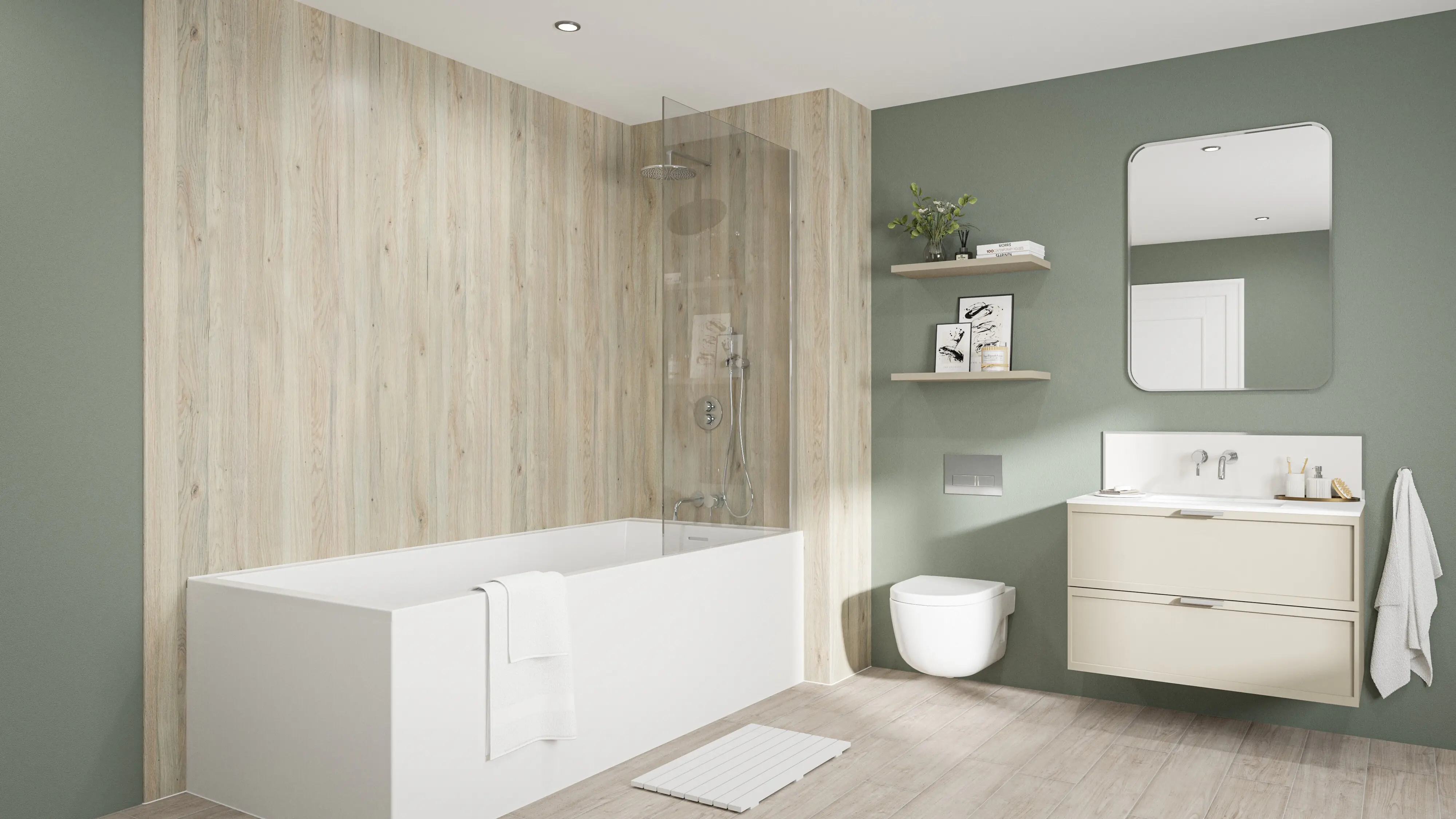 Wetwall Elite Wandpaneel  White Oak 16 x 242 cm mit abgerundeter Abschlusskante
