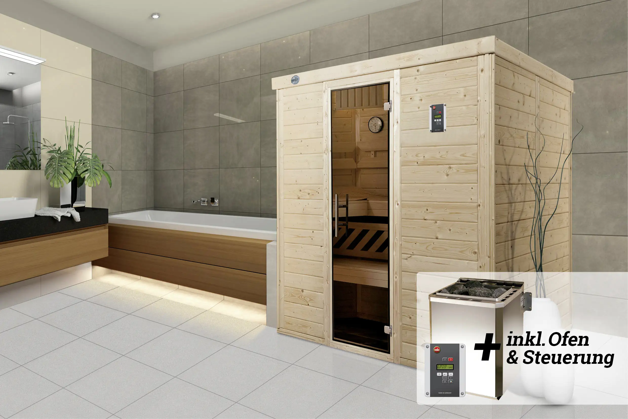 Weka Premium Massivholz-Elementsauna Kemi Gr. 4 Sparset 7,5 kW BioS