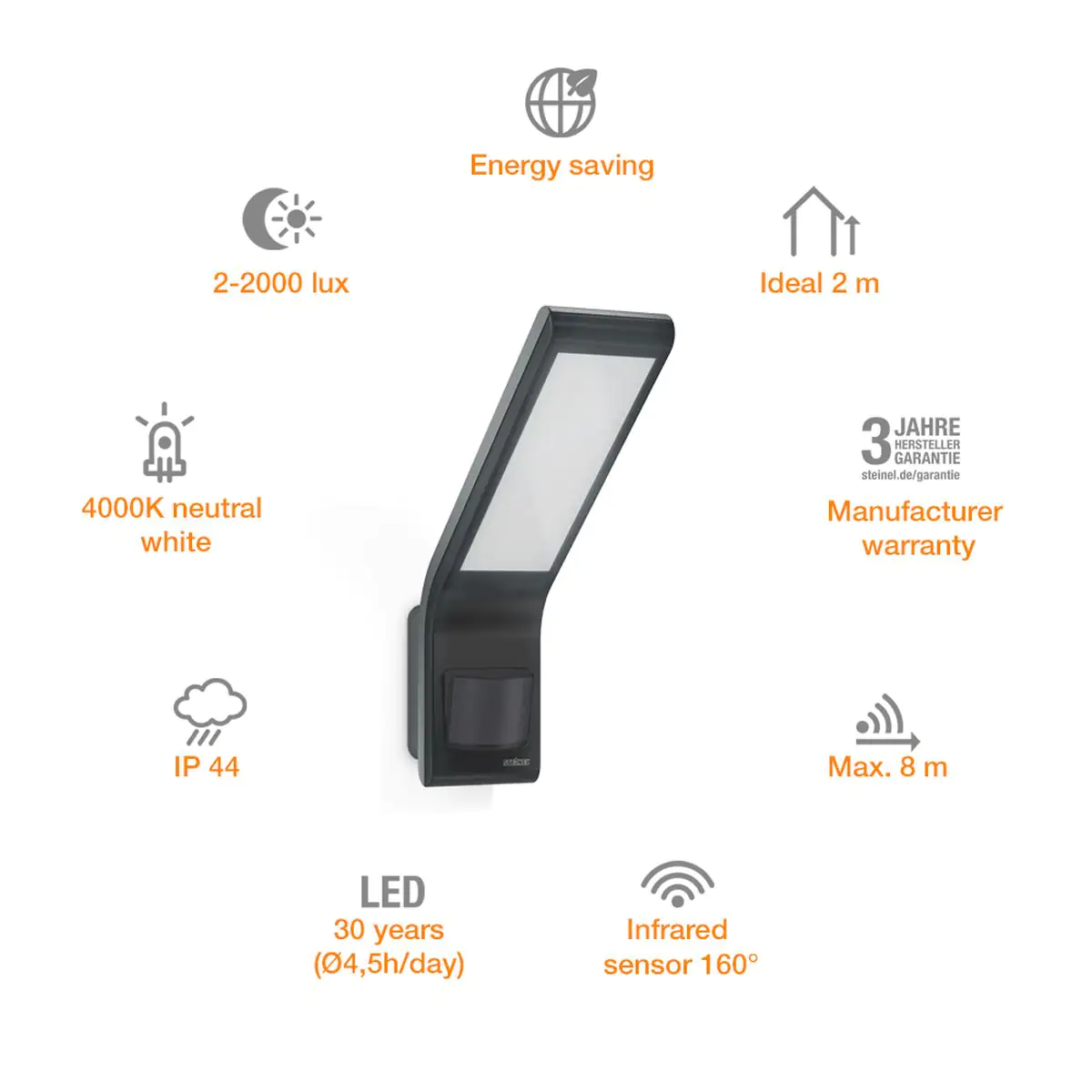 Steinel Strahler XLED Home slim S Anthrazit mit Bewegungsmelder, Sensor