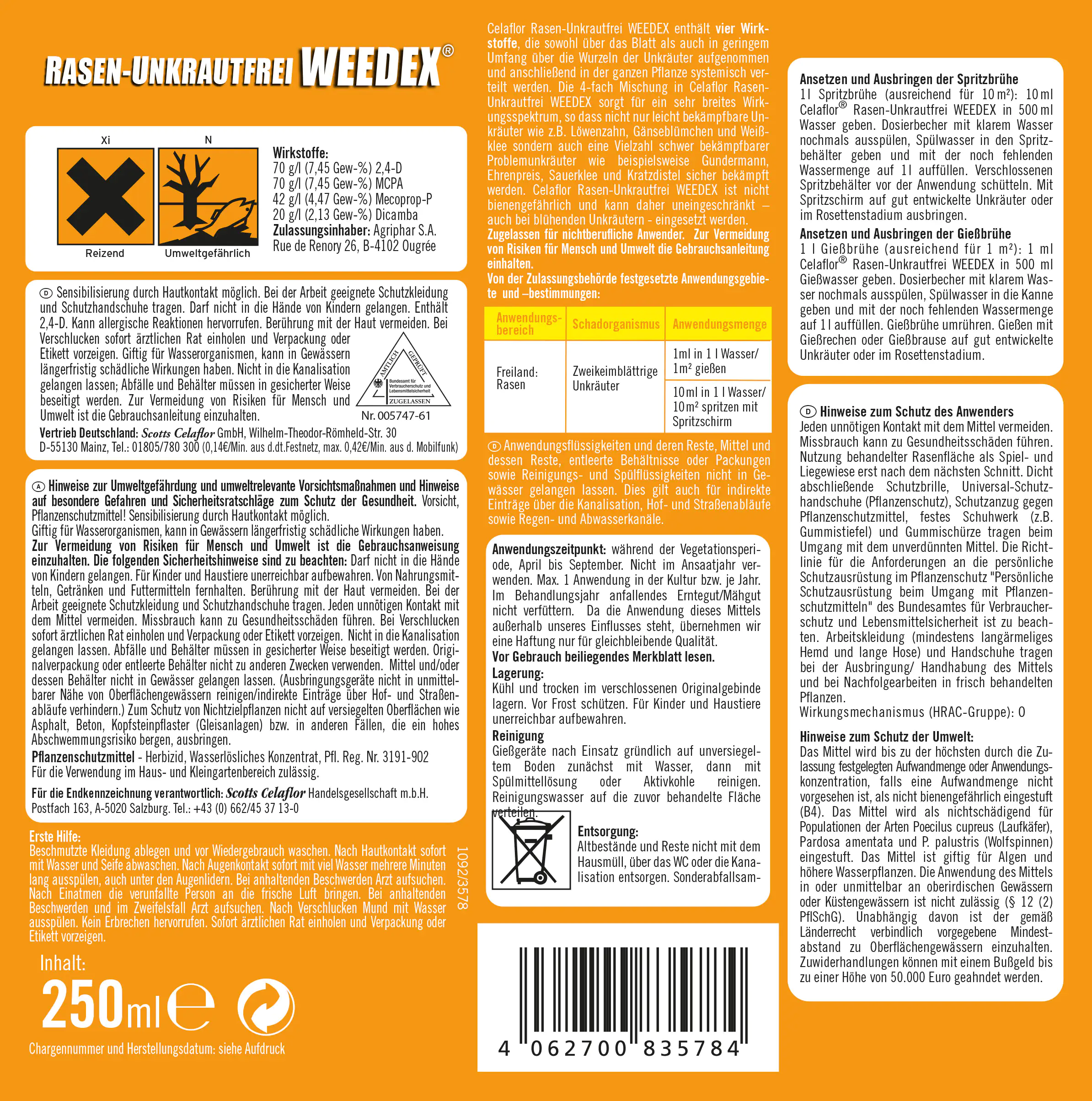 4062700835784_1 Celaflor Rasen-Unkrautfrei Weedex 250 ml