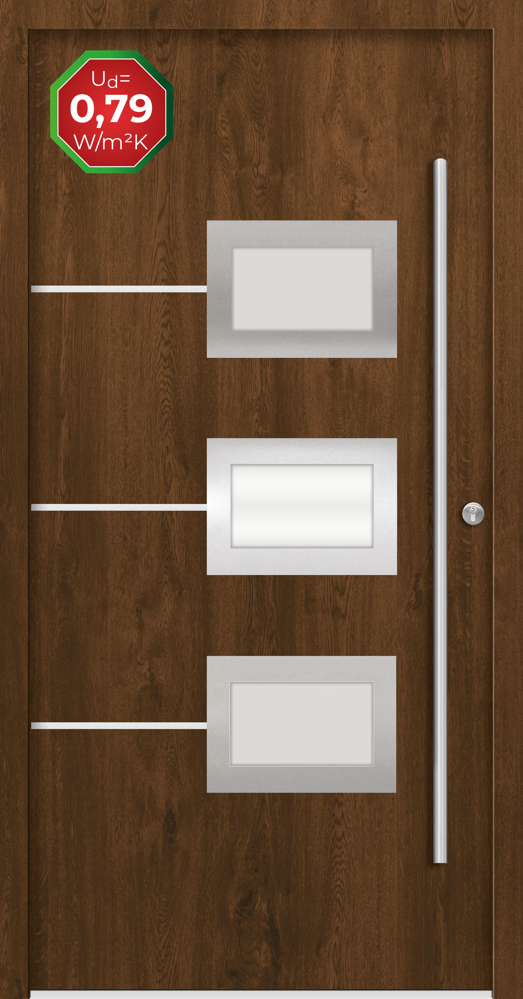 Splendoor Haustür Passivedoor Premium B03 Nussbaum DIN Rechts 110 x 210 cm