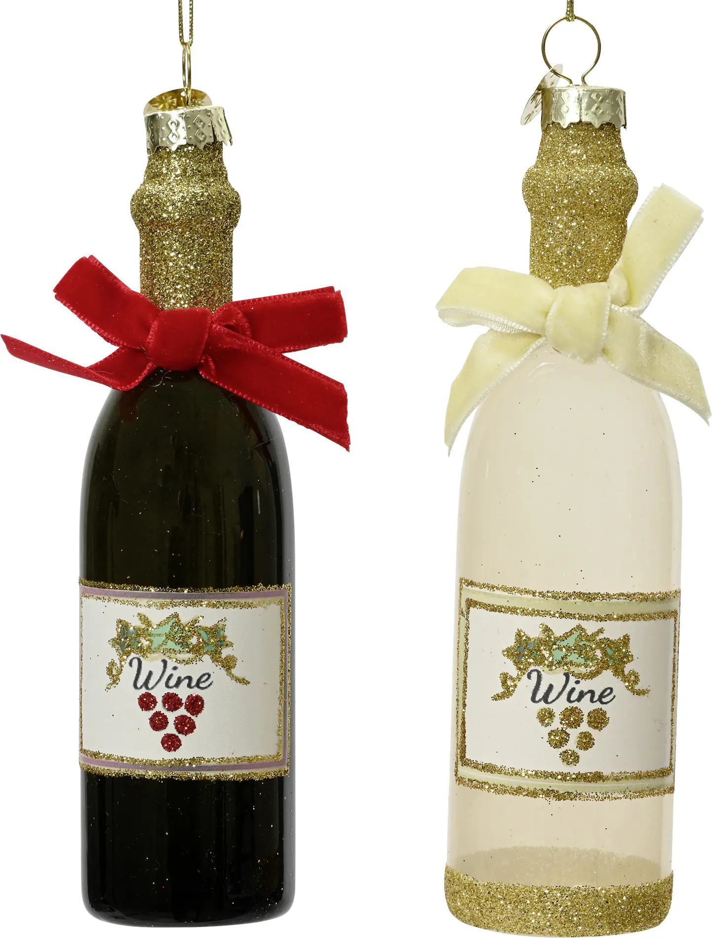 Decoris Weihnachtskugel aus Glas Weinflaschen 13 cm 2-fach sortiert